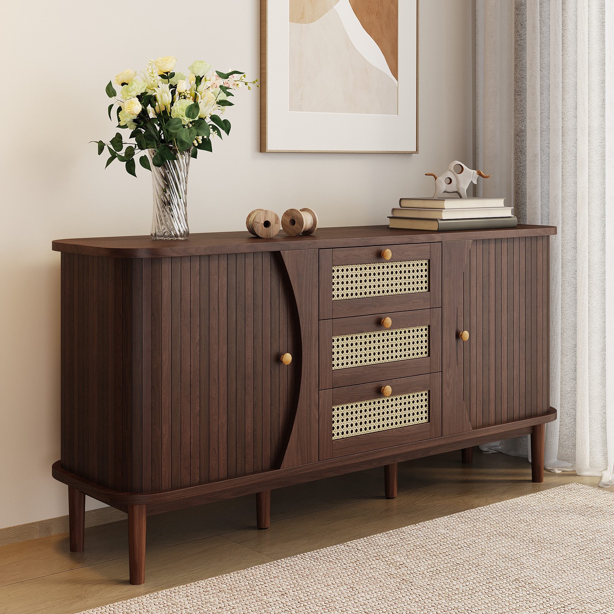 HAUSS SPOLE Sideboard Rattanschrank mit 3 günstig online kaufen