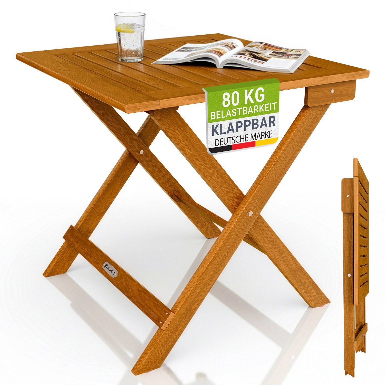 Juskys Gartentisch Zadar, Robustes Akazienholz, Klapptisch platzsparend, Leicht und mobil