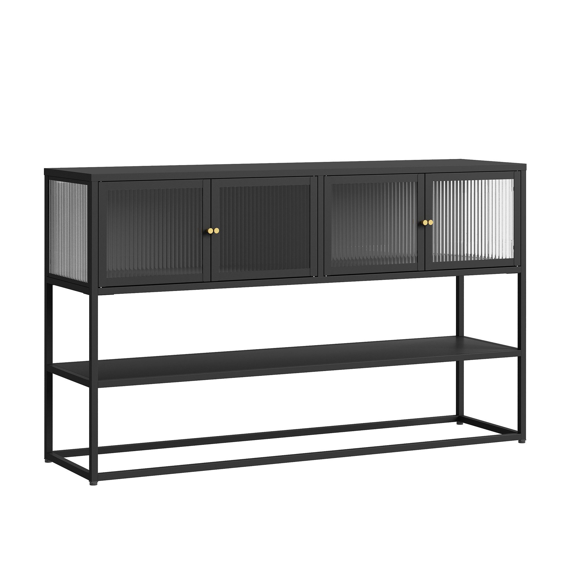 en.casa Vitrine »Säkylä« 4 Glastüren 2 Fächer 1 Ablage 150x38x90 cm Schwarz