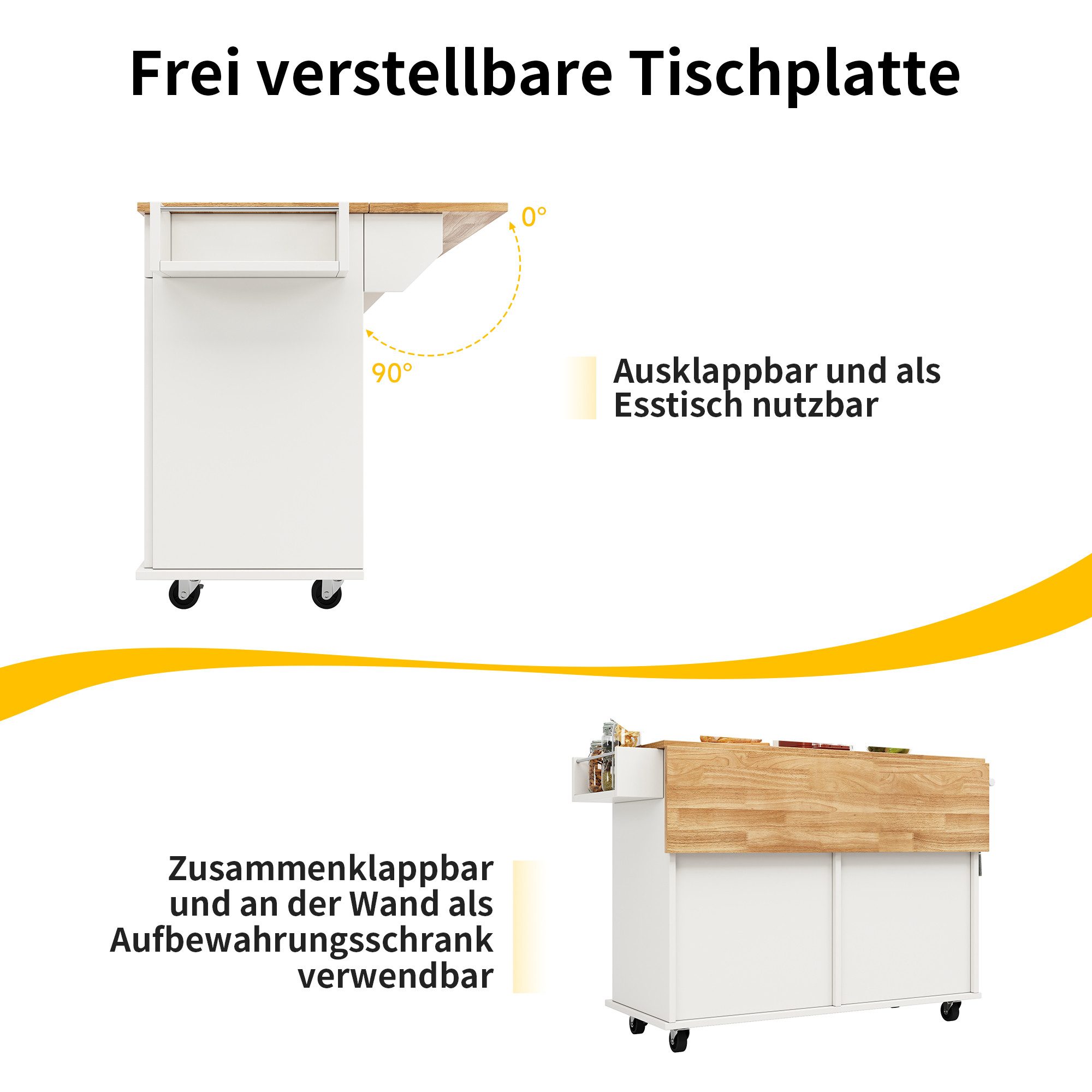 Merax Küchenwagen mit erweiterbarer Arbeitsplatte, (Küchenschrank mit Holzm günstig online kaufen