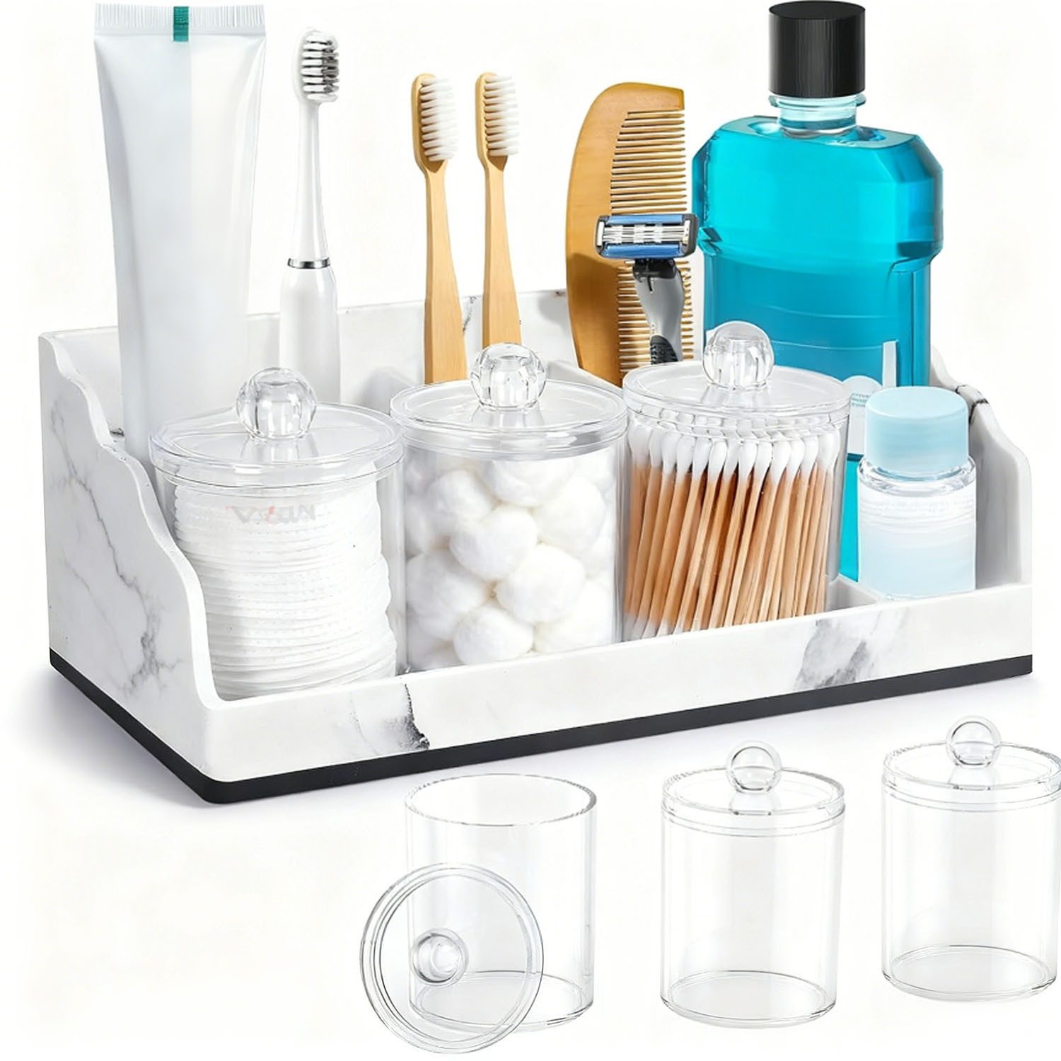 SURFOU Zahnbürstenhalter Toothbrush Holder Zahnbürste Halterung mit Trennwände, Bad Accessoires für Büro, Wohnzimmer, Eitelkeit Countertop