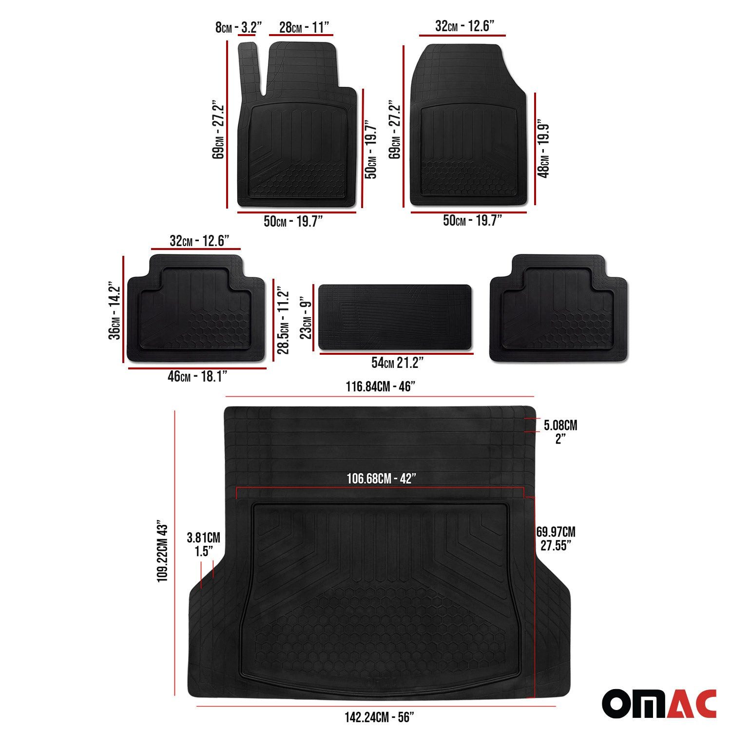 OMAC Car Floor Mats & Boot Liner Set for VW Tiguan, Anti-Slip, All-Weather (6 Pieces), for VW Tiguan, Easy Installation, Anti-Slip, Easy to Clean, Lightweight