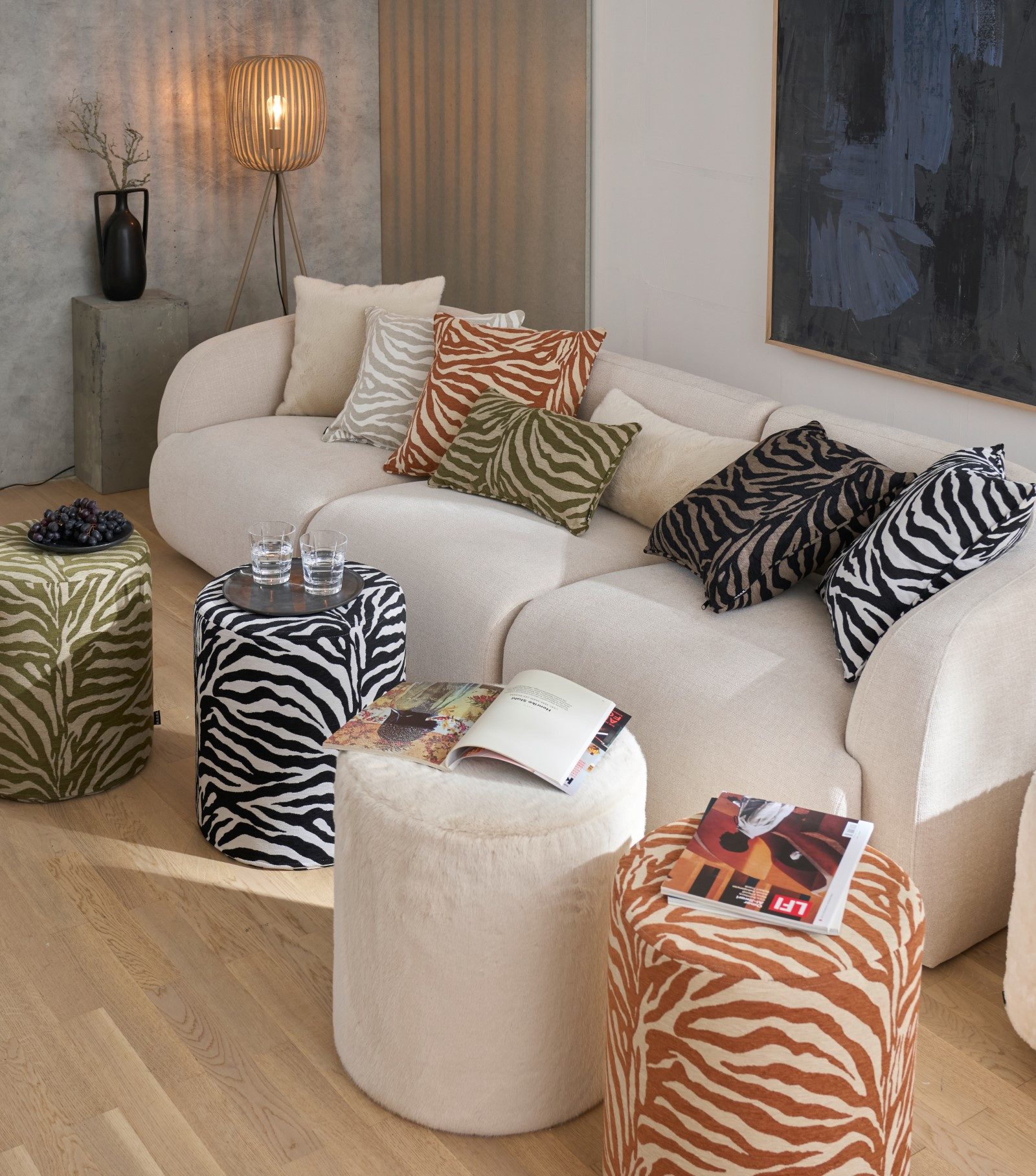 H.O.C.K. Sitzhocker H.O.C.K. Zari Hocker Pouf ø40x45cm rund - Schwarz Weiß Zebra Muster, Hocker, Barhocker & Sitzhocker, Pouf, Badhocker, Wohnzimmer Hocker – Bild 4 von 4