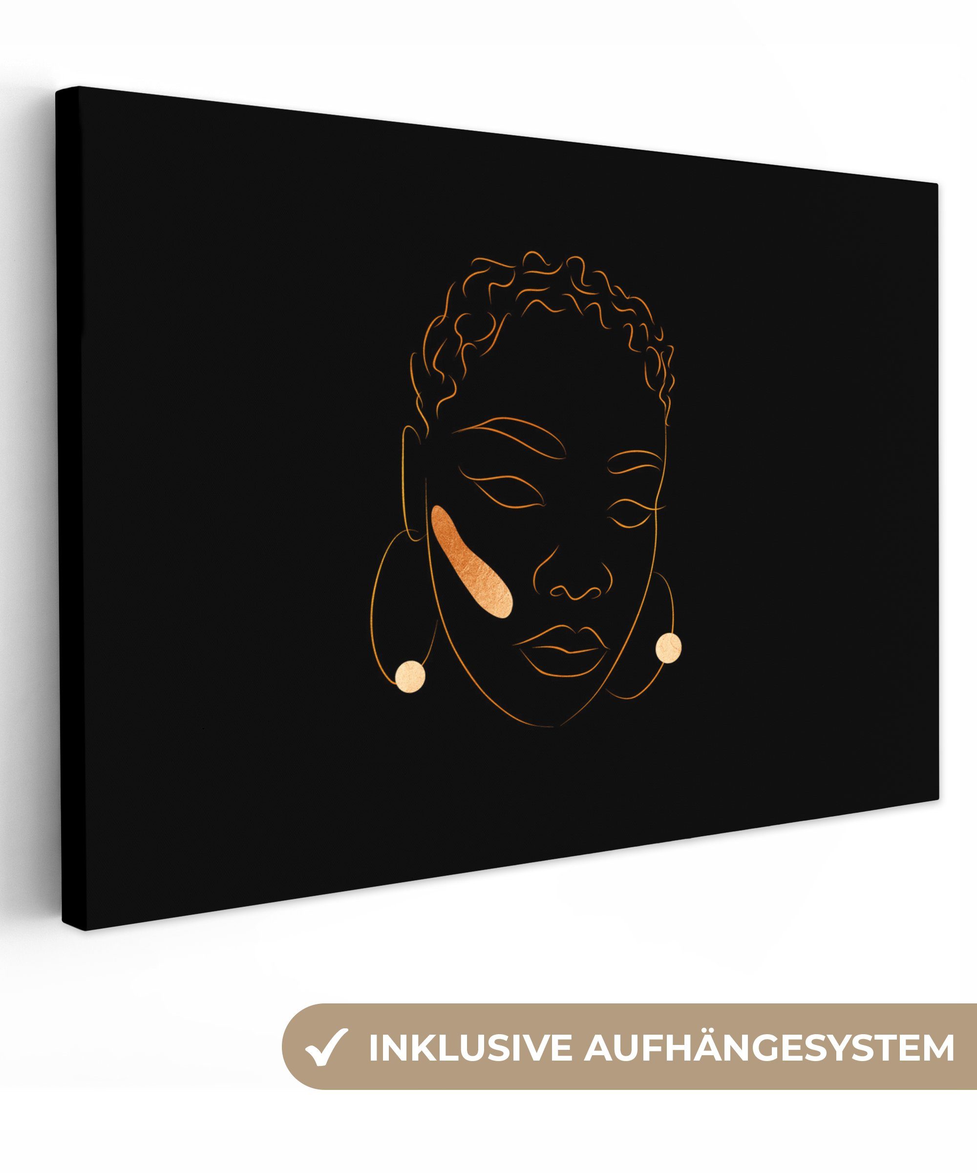 OneMillionCanvasses® Leinwandbild Frau - Gold - Strichzeichnung, (1 St), Wandbild Leinwandbilder, Aufhängefertig, Wanddeko, 30x20 cm