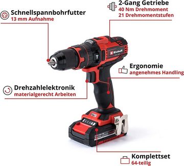 Einhell Akku-Schlagbohrschrauber Akku-Schlagbohrschrauber-Set TE-CD 18/40 Li-i +64tlg. 2 Akkus 18V