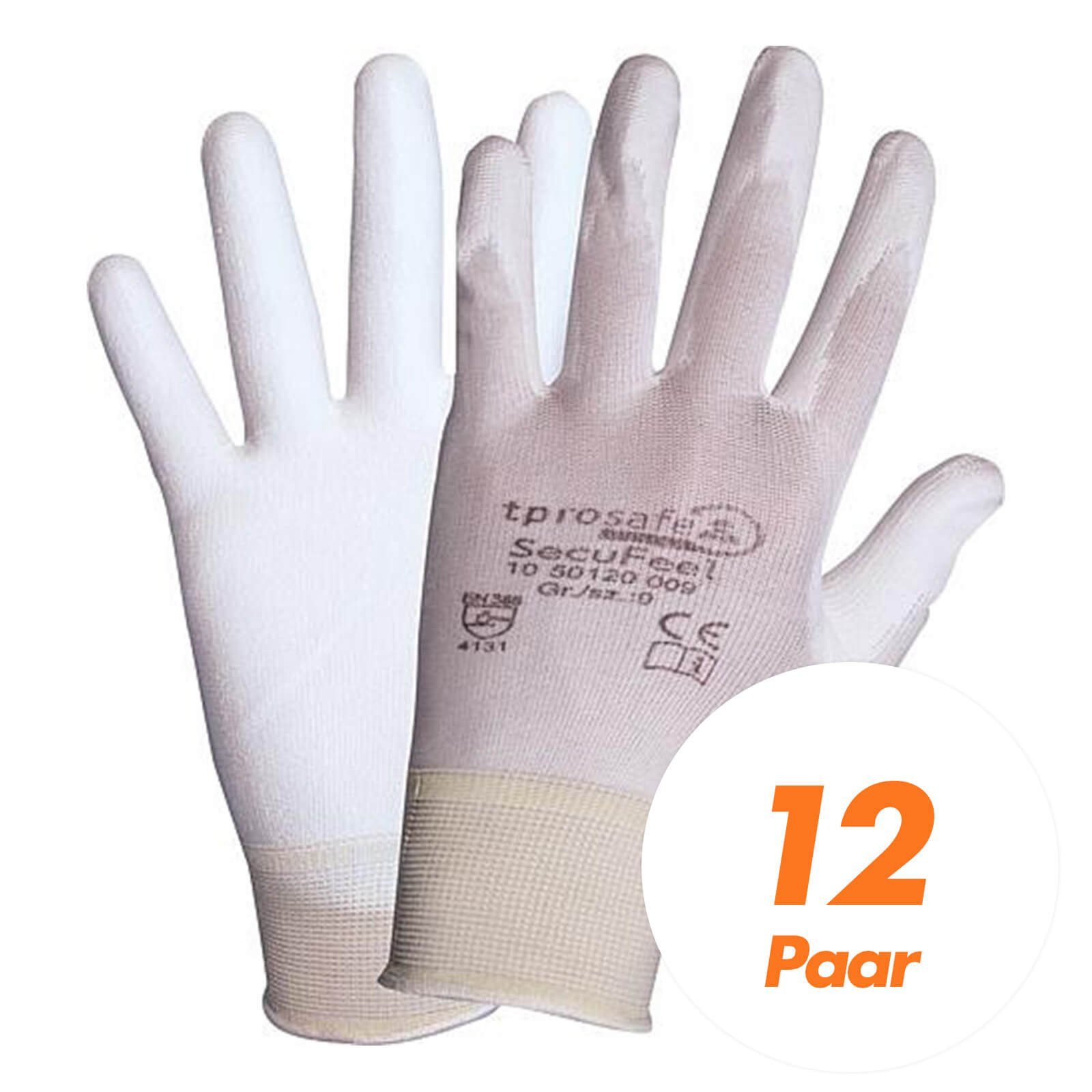 tprosafe Nitril-Handschuhe tprosafe SecuFeel white PU-Arbeitsschutzhandschuhe, Handschuhe - 12x (Spar-Set)