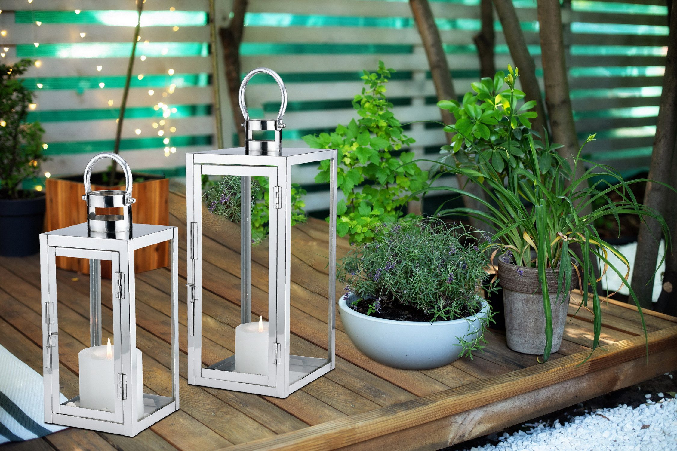 Marrakesch Orient & Mediterran Interior Kerzenlaterne 2er Set Skandinavisches Design Windlicht Gartenlaterne Marra Silber (2 St), Handarbeit