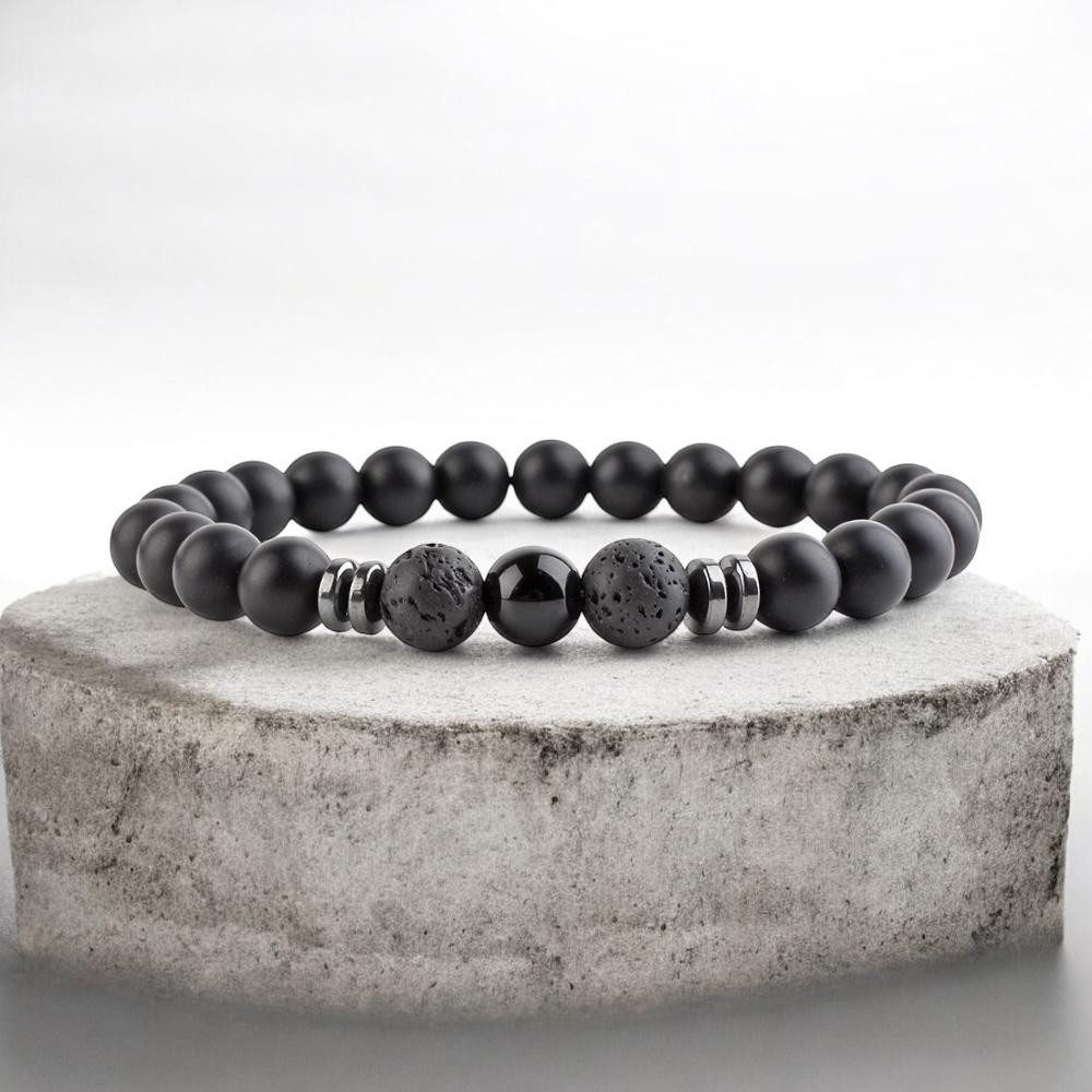 Eden Stone Armband Obsidian Armband – Schwarzes Onyx Perlenarmband matt Elastisches (1-tlg), Edelsteine – Bild 3 von 5