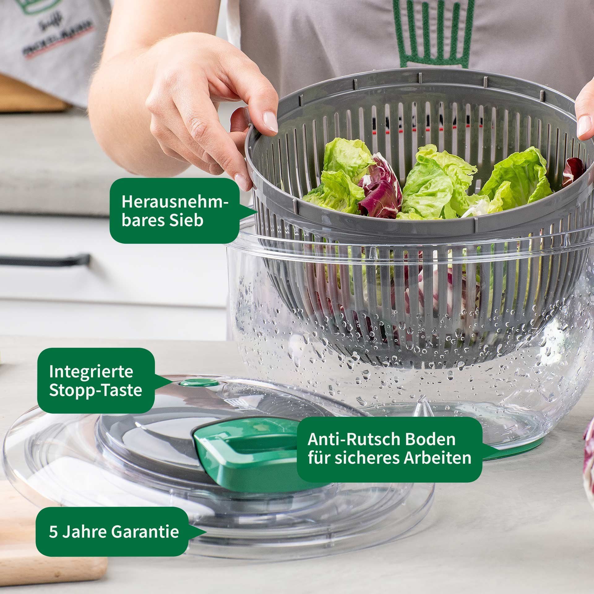 Chefkoch trifft Fackelmann Salatschleuder Salatschleuder mit Seilzug und Stopp-Taste
