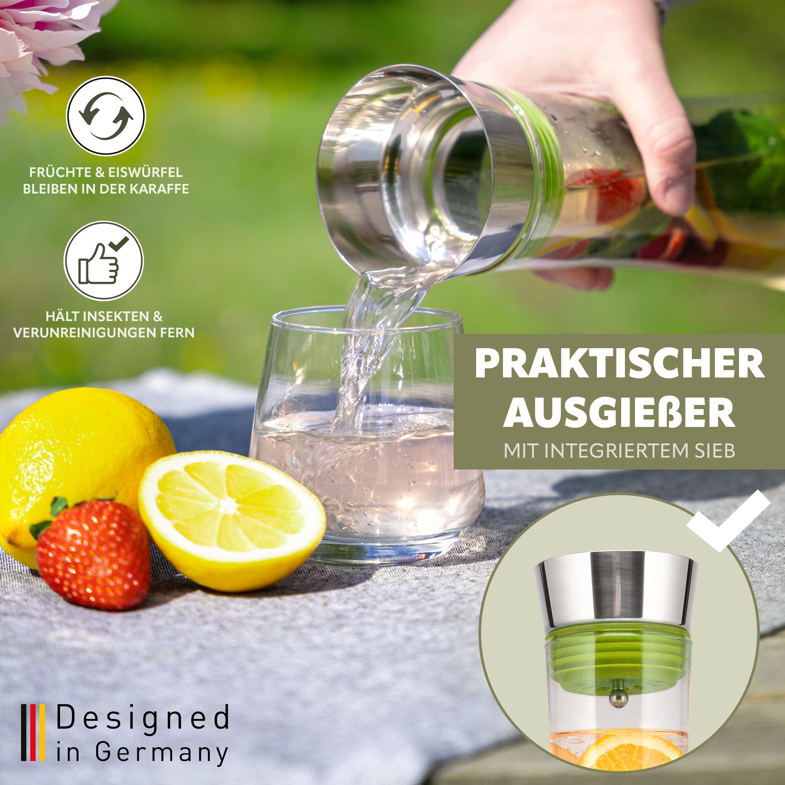 bremermann Karaffe CAROLA mit Silikonfuß - zerlegbarer Deckel - 1 Liter