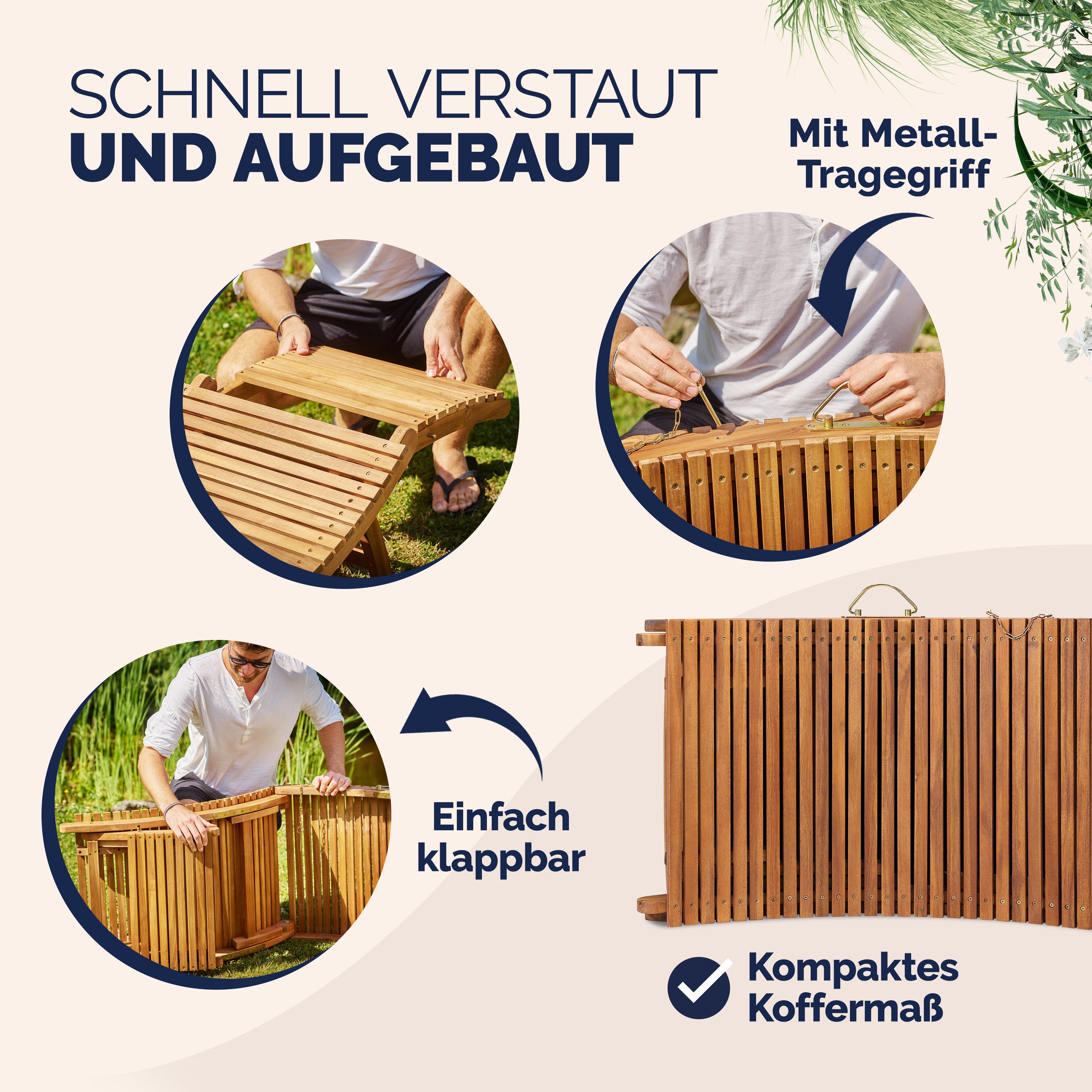Casaria Gartenliege Braun, Holz Gartenliege FSC®-zertifiziert 320kg Belastbar Garten Akazie – Bild 4 von 5