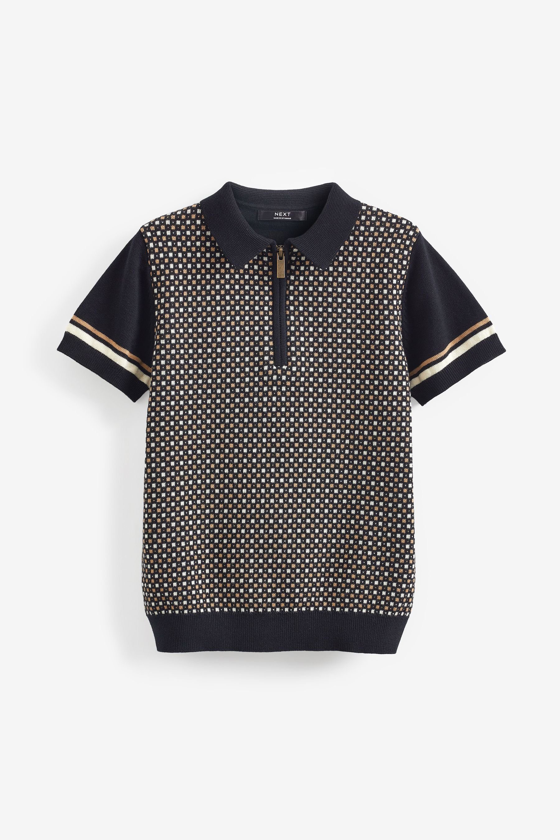 Next Poloshirt Kurzärmeliges Strick-Poloshirt mit Geo-Muster (1-tlg) | Poloshirts