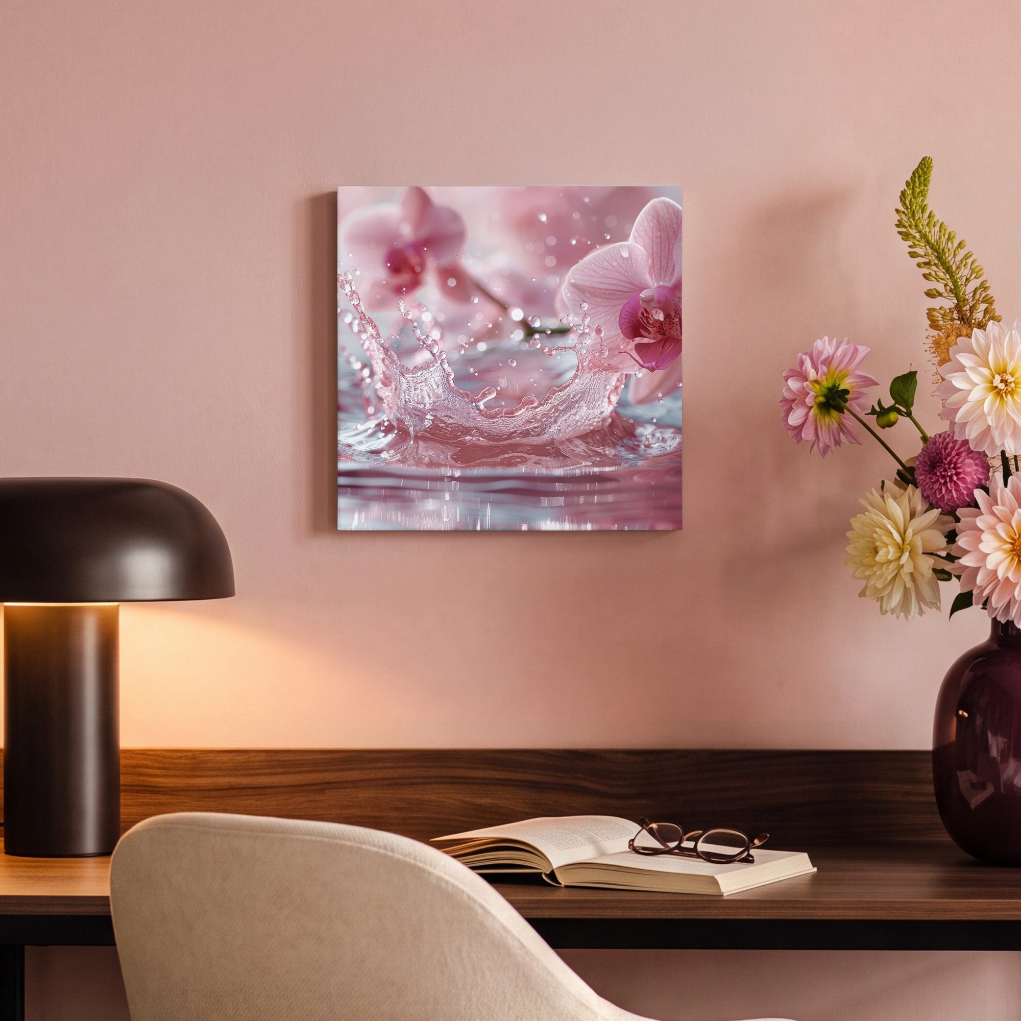OneMillionCanvasses® Leinwandbild Abstrakt - Modern - Wasser - Orchidee, Fotodruck (1 St), Wandbild, Deko Schlafzimmer Wohnzimmer Flur 20x20 cm – Bild 4 von 5