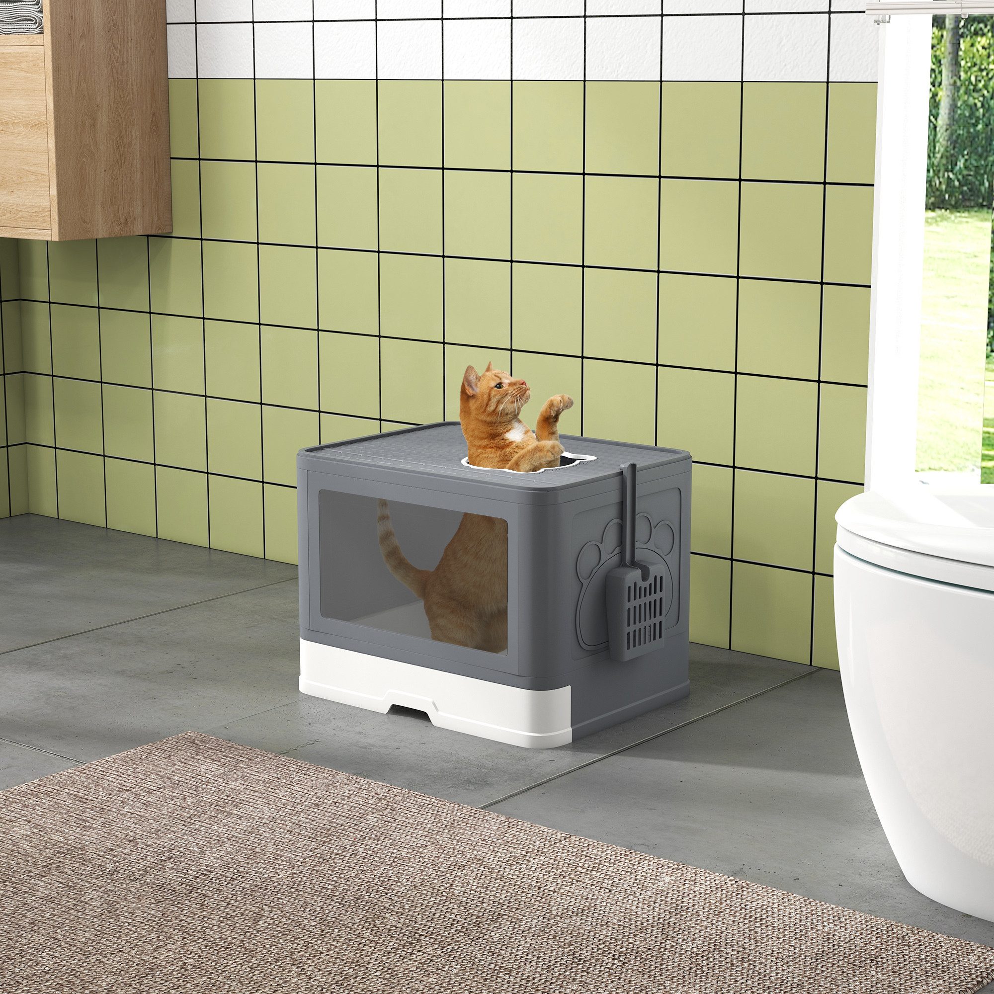 PawHut Katzentoilette Katzenklo mit Schaufel, Deckel, Toilette für Katzen b günstig online kaufen