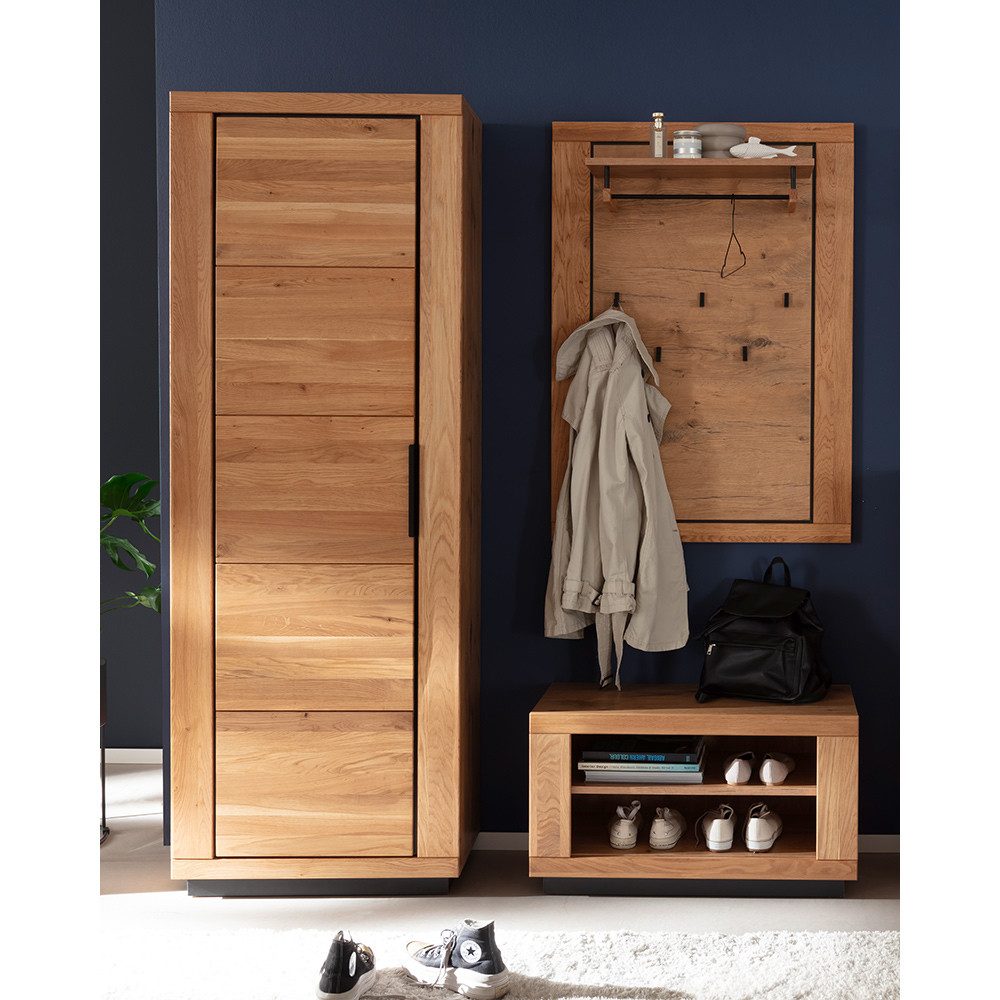 Lomadox Шкафы-Set GIUSTINO-06, (Spar-Set, 3-St., Шкафыbank Шкафыpaneel Шкафыschrank), in Wildeiche teilmassiv, geölt, schwarze Metallgriffe