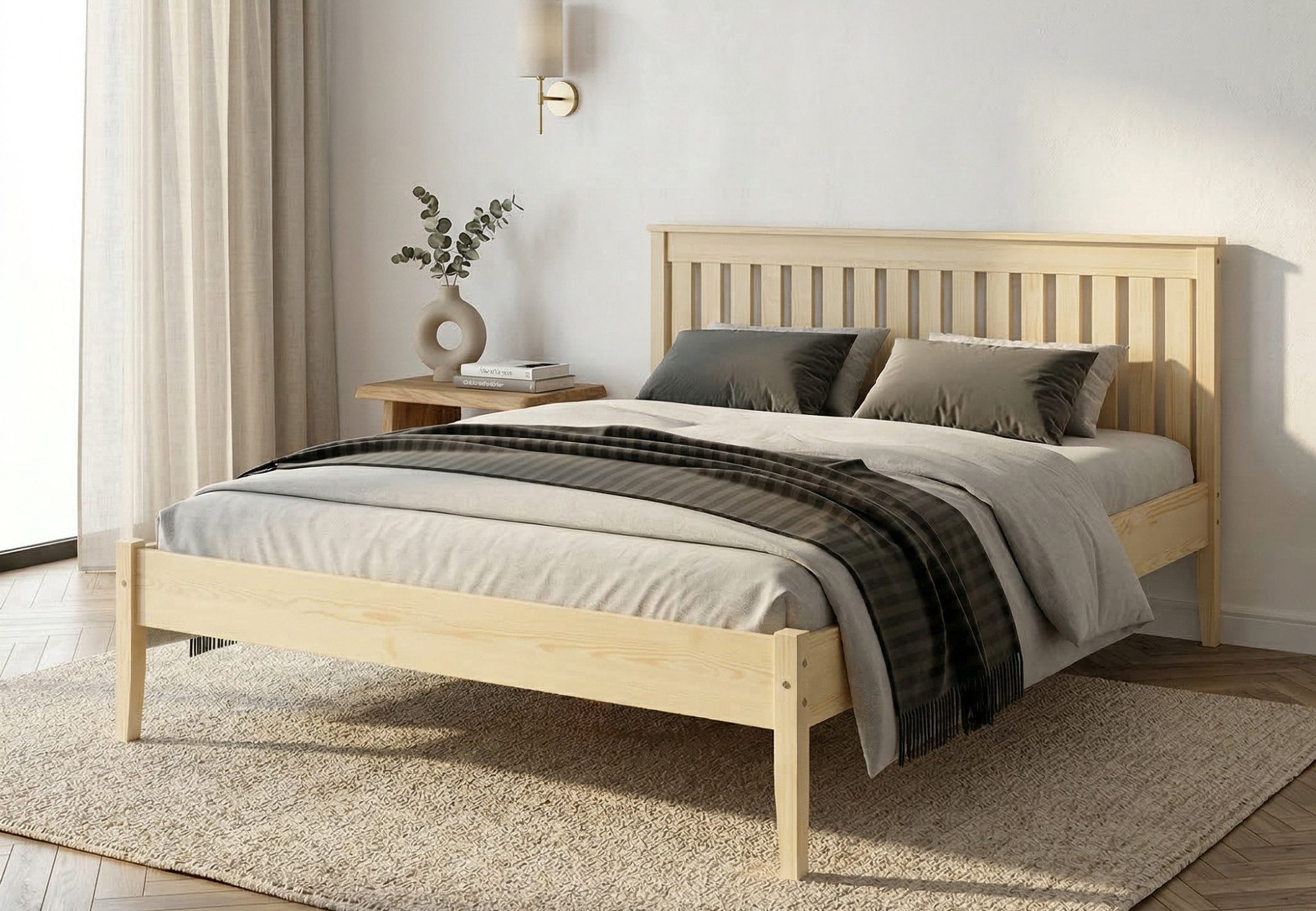 Home Collective Holzbett Doppelbett Bett Bettgestell mit Lattenrost & Kopfteil (120×200, 140×200, 160×200, 180×200), Holz massiv Kiefer Massivholzbett natürliches Design kieferfarben
