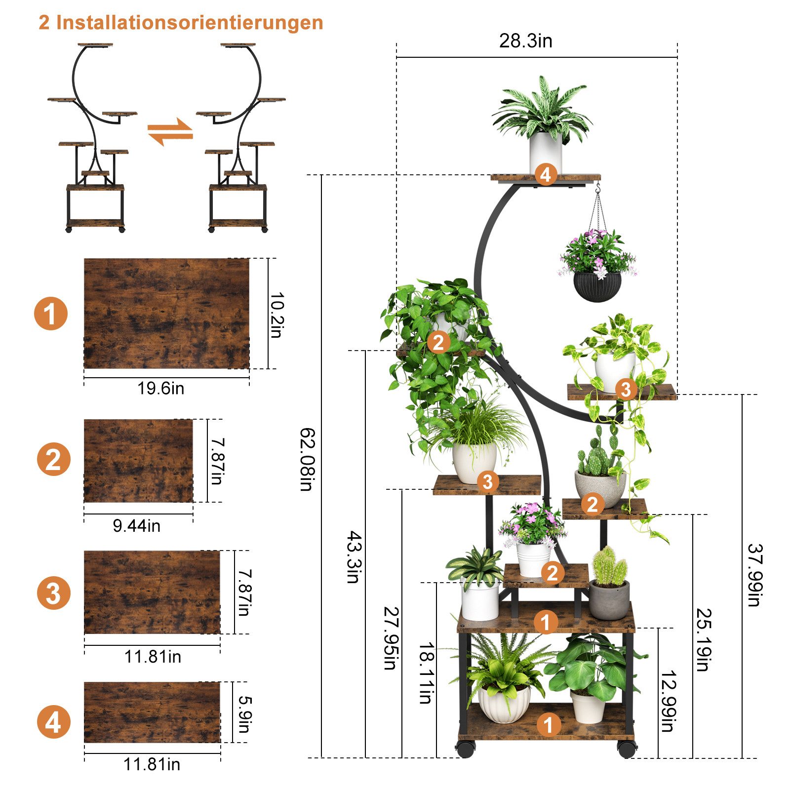 TWSOUL Blumenständer Pflanzenständer mit Wachstumslicht, 8 Ebenen Pflanzenr günstig online kaufen