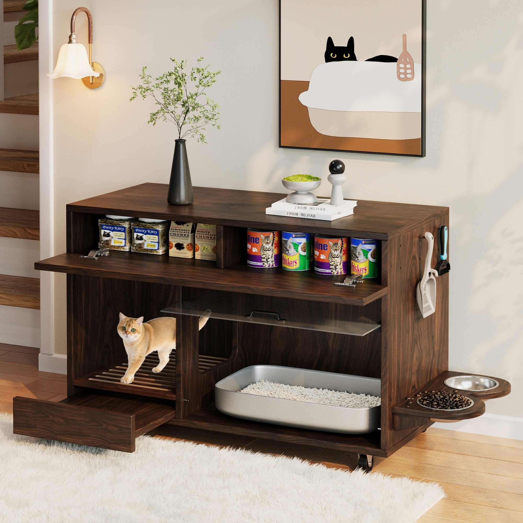 OKWISH Tierhaus Bewegbarer Katzenkloschrank, mit Hakenlochplatte, günstig online kaufen
