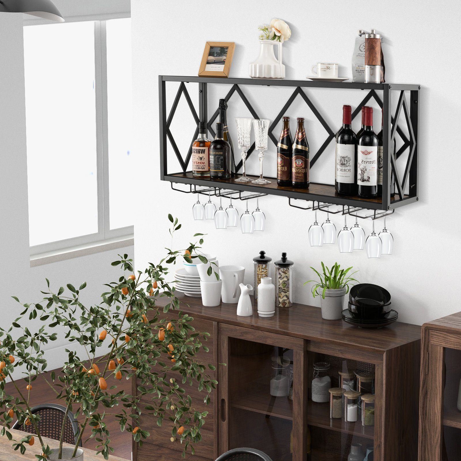 COSTWAY Weinregal, Wand, 2 Ebenen, Metall, günstig online kaufen
