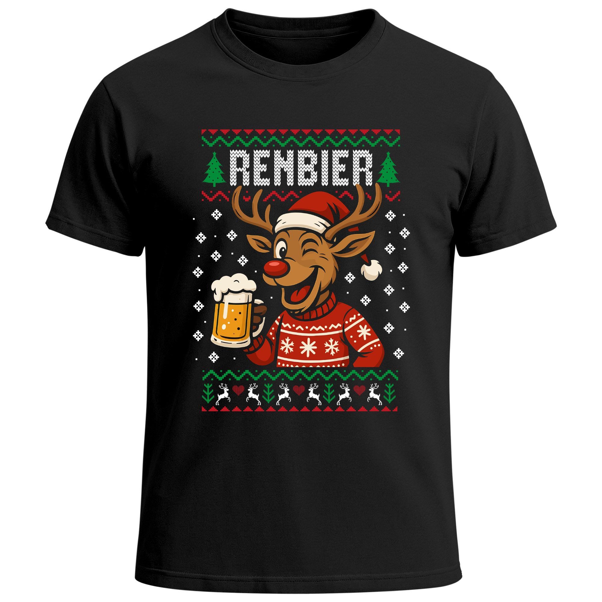 Print-Shirt Herren T-Shirt Weihnachten Renbier Wortspiel Spruch lustig Bier Ugly
