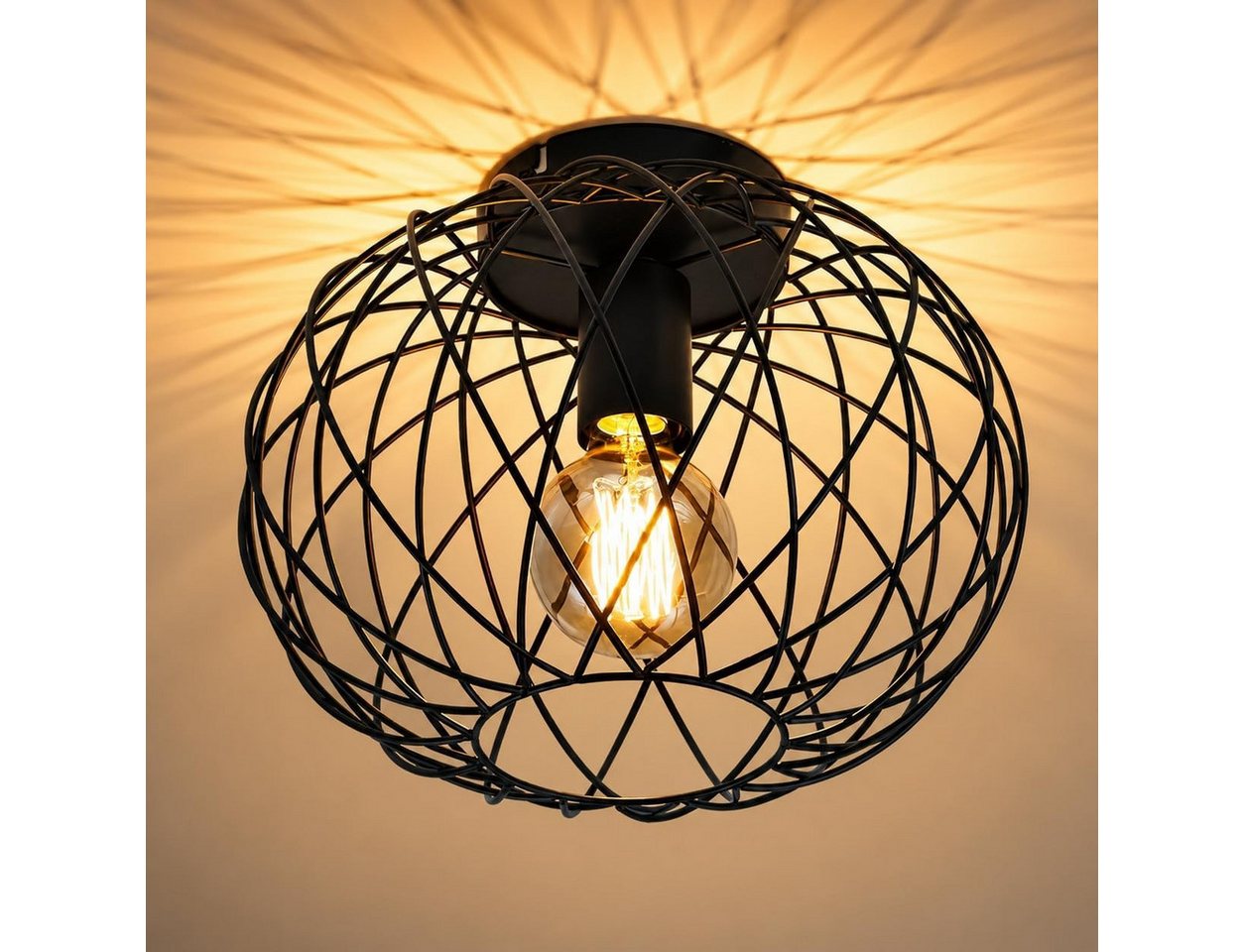 Nettlife Deckenleuchte 1 Flammig Deckenlampe Vintage E27 Flurlampe Schwarz Flur Küchenlampe, LED wechselbar, Flur Schlafzimmer Küche