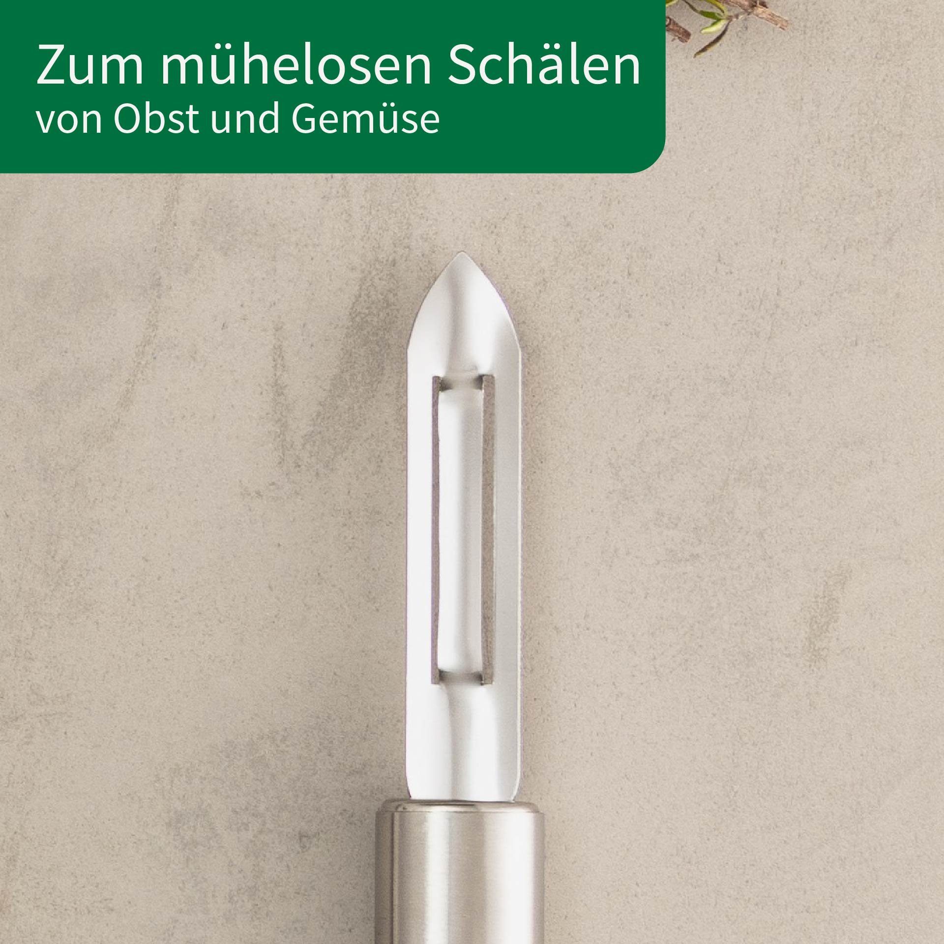 Chefkoch trifft Fackelmann Sparschäler Sparschäler aus Edelstahl, 200x25mm – Silber/Grau/Grün