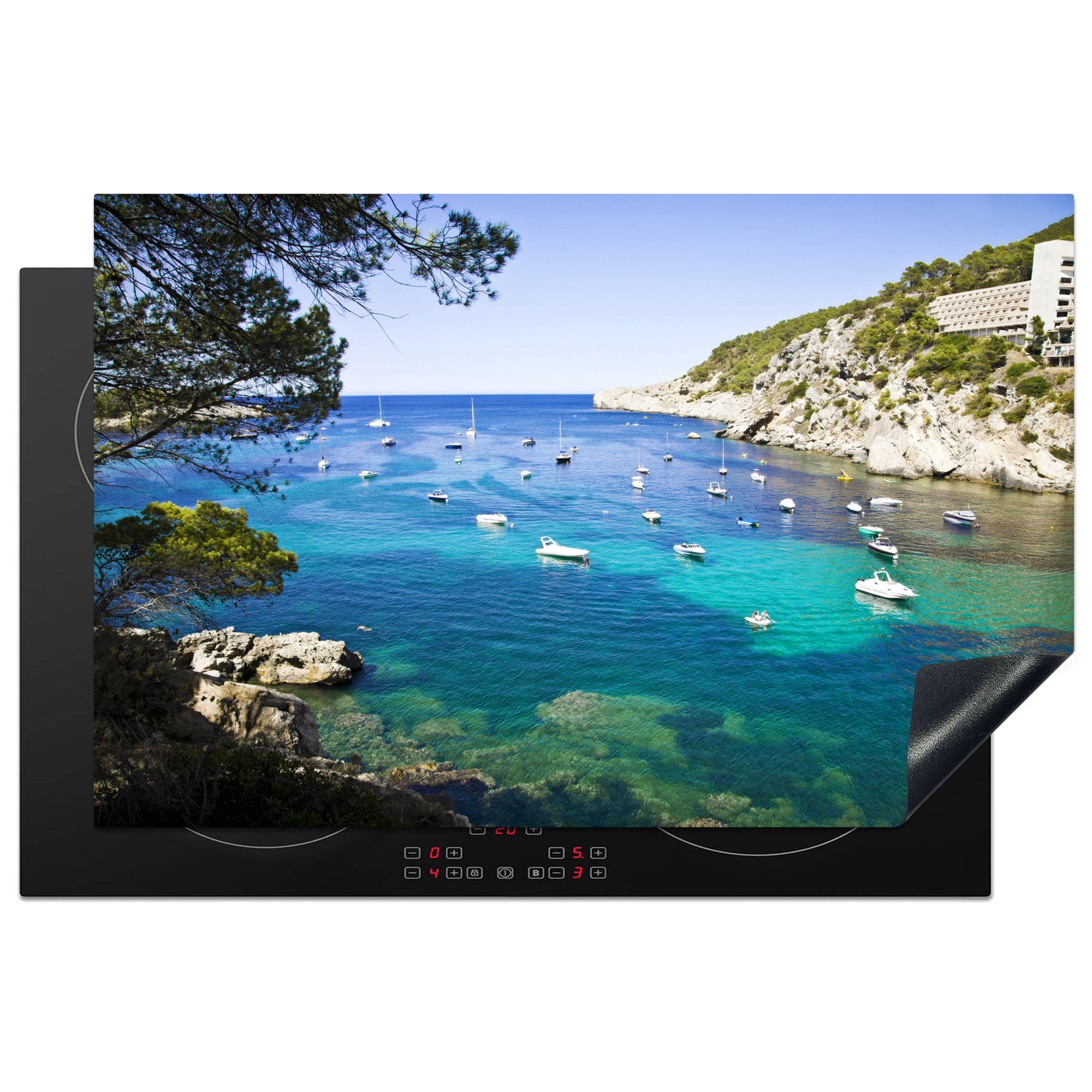 MuchoWow Herdblende-/Abdeckplatte Meer bei Portinatx auf Ibiza, Vinyl, (1 tlg), 81x52 cm, Induktionskochfeld Schutz für die küche, Ceranfeldabdeckung
