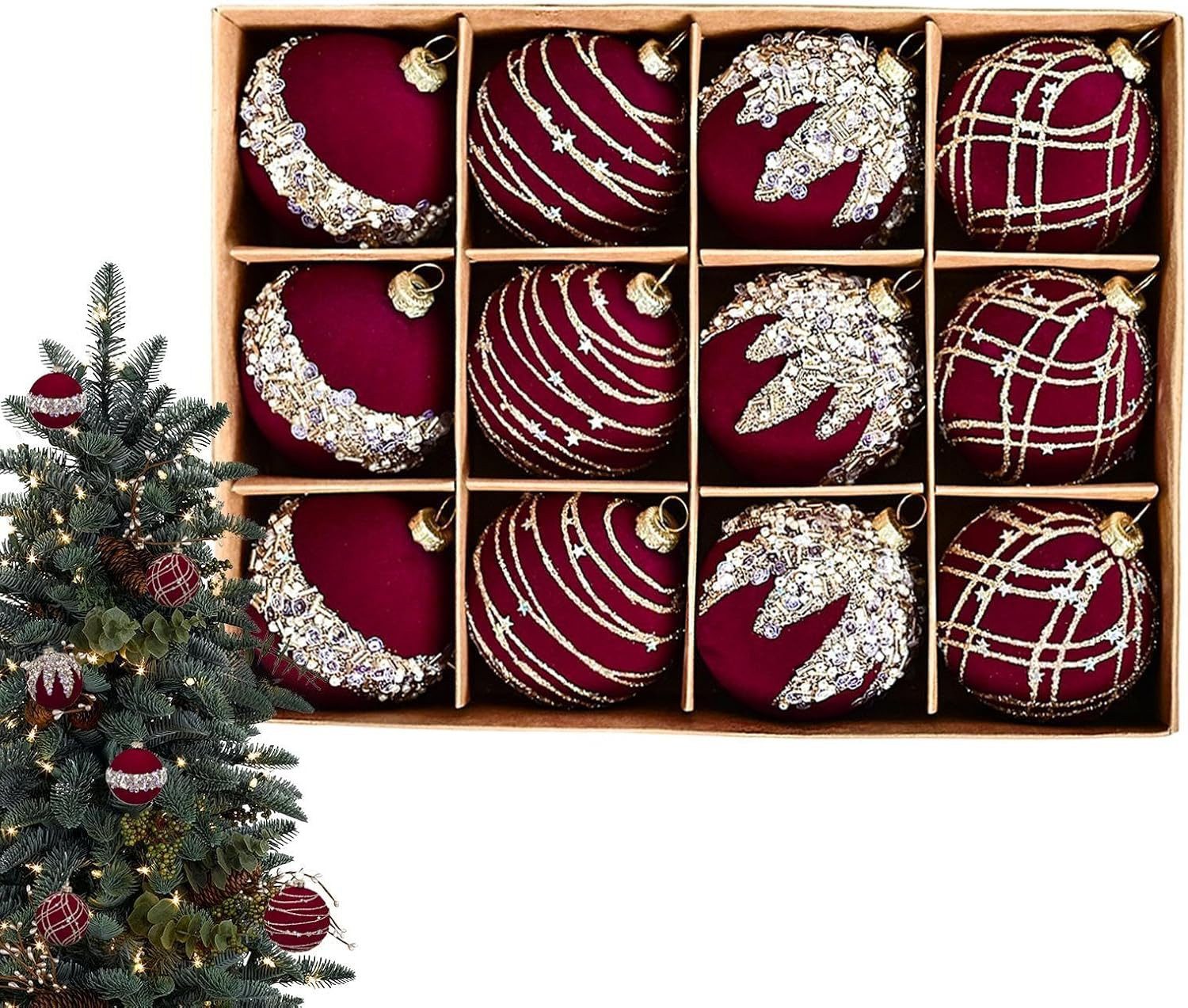 Coonoor Weihnachtsbaumkugel Weihnachtsdeko Weihnachtskugeln 12-teiliges Set,Weihnachtsbaumschmuck