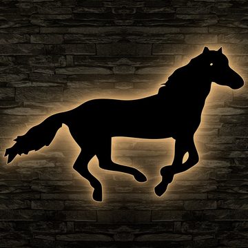 LEON FOLIEN Dekofigur Rennpferd Tier LED Beleuchtung Pferd, Schlummerlicht in Schwarz #91