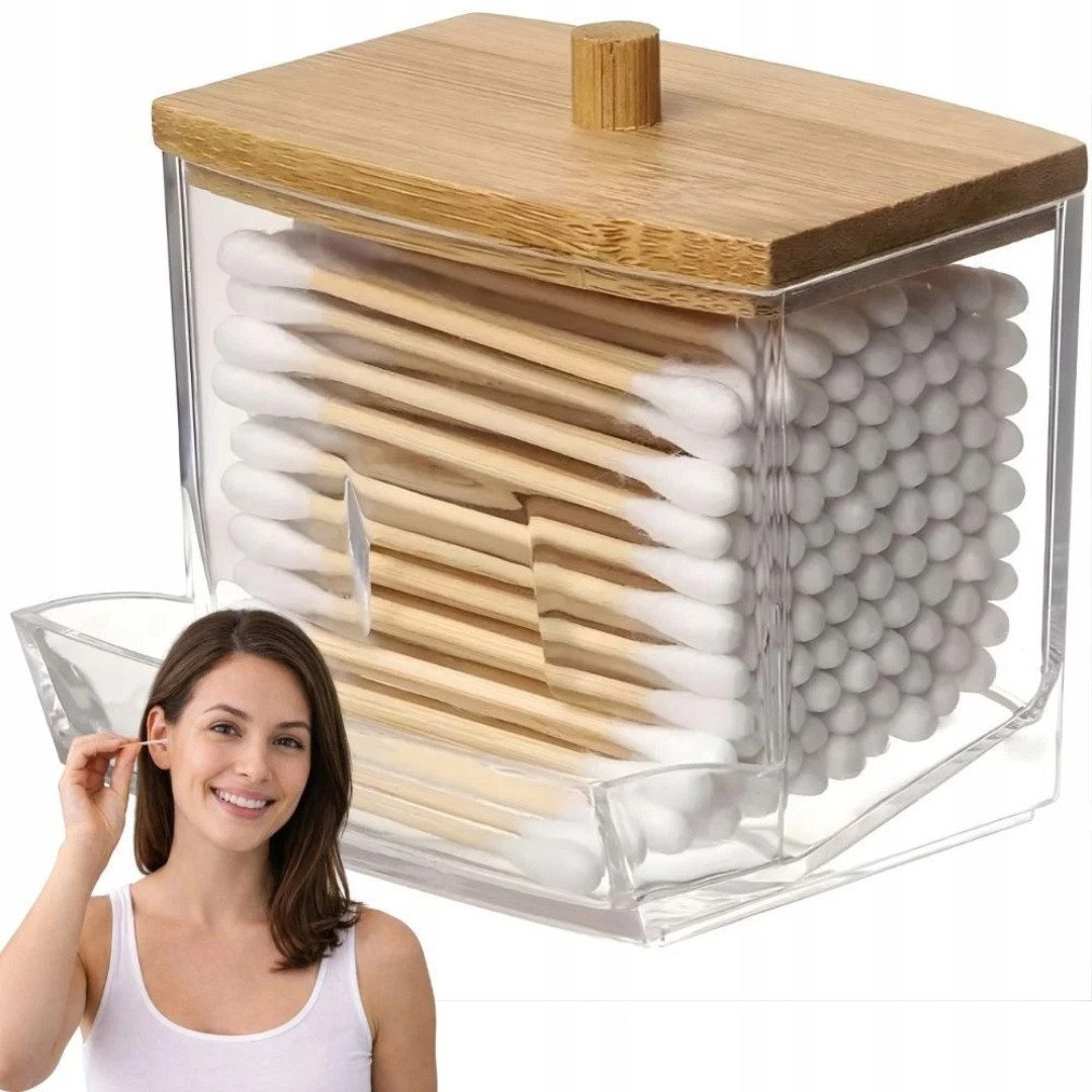 VERK GROUP Allzweckkiste Wattestäbchen Spender Halter Kunststoff Weiß Bambus Aufbewahrungsbox (1 St)