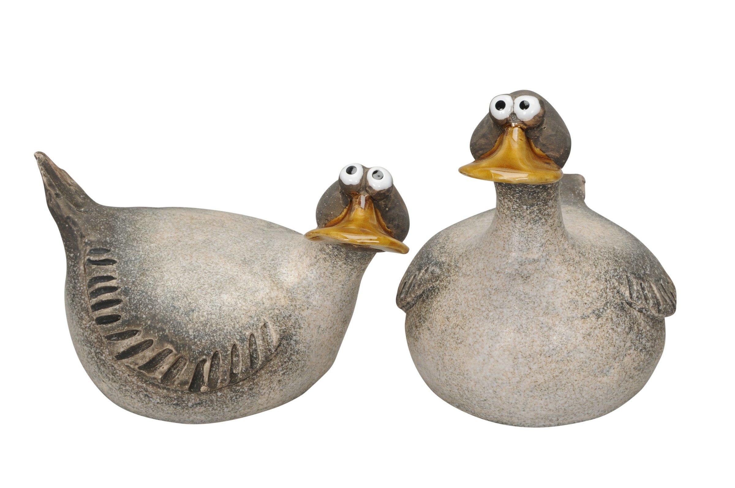 Dekofigur Gans Ente Steingut 2fach sort. grau/braun Ø17x12cm H14cm Ostern