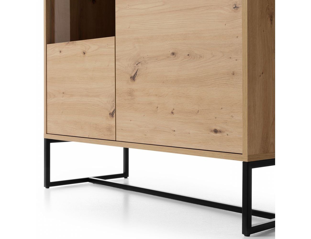 MOEBLO Highboard KERI KWT93 (Gehärtetes Glas, Griffe und Füße aus Metall, Sideboard Vitrine, Schrank für Wohnzimmer mit Türen Vitrinenschrank Glasvitrine), (BxHxT): 93x133x39 cm