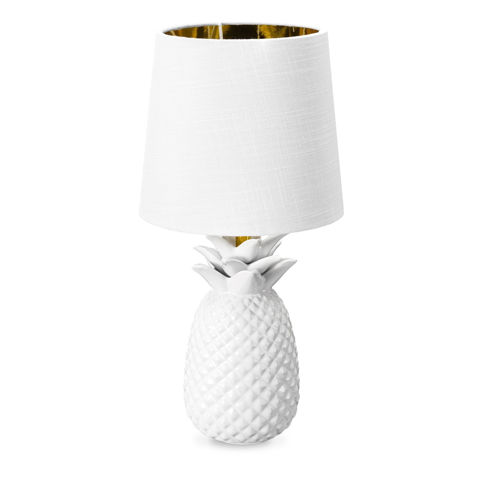 LED Textil Lampe weiß silber Schreib Nacht Tisch Leuchte Keramik Ananas Design 