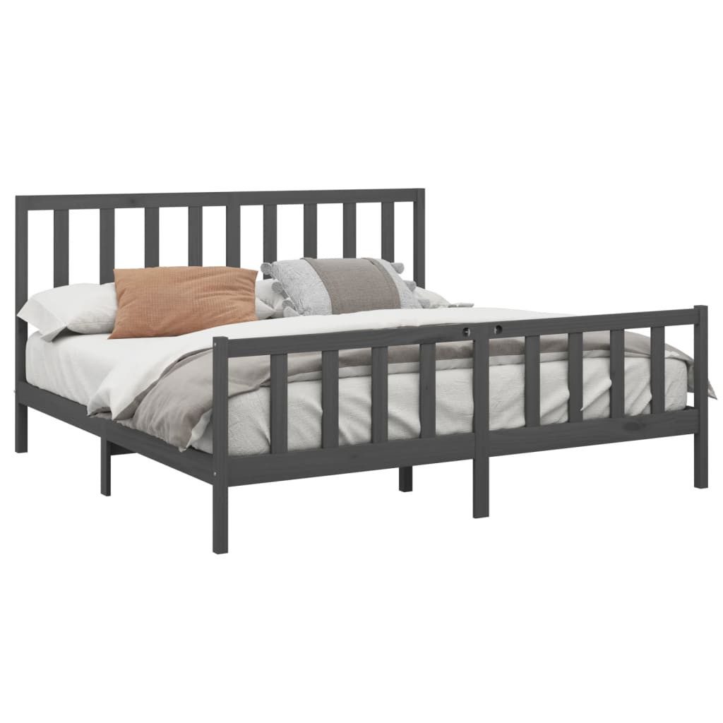 vidaXL Bett Massivholzbett Grau Kiefer 200x200 günstig online kaufen