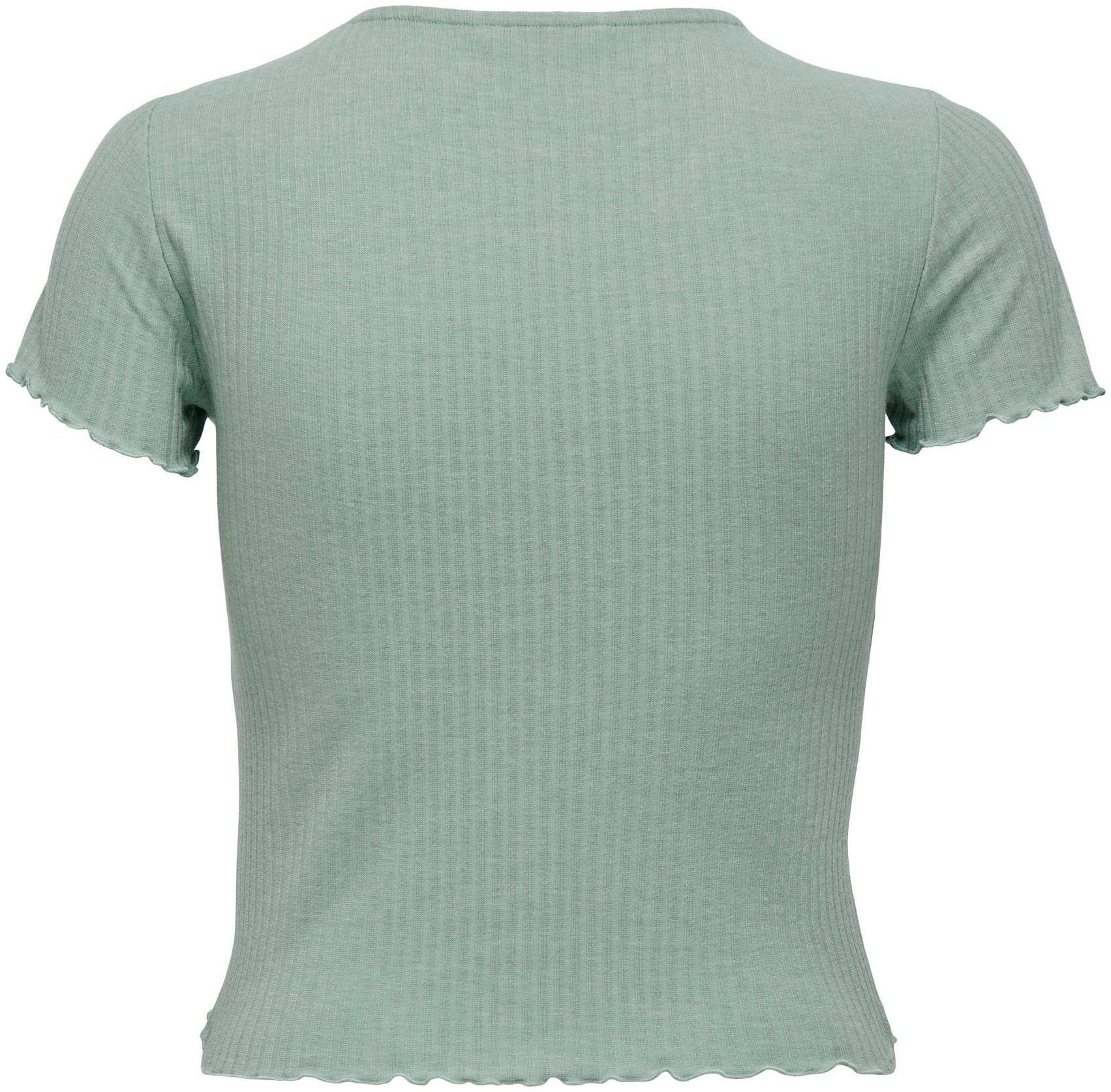ONLY Rundhalsshirt ONLEMMA S/S SHORT TOP NOOS JRS Rundhals, modisch, regular fit, gewellter Abschluss, unifarben