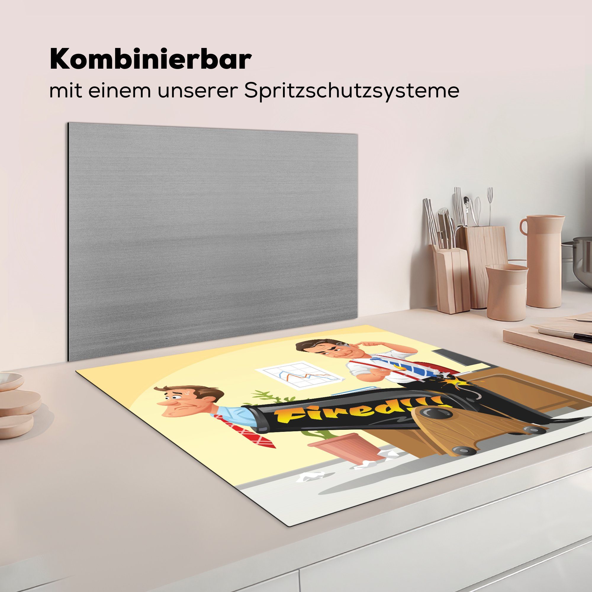 wird entlassen, Ceranfeldabdeckung, 78x78 MuchoWow cm, küche tlg), (1 Arbeitsplatte Vinyl, Mann für Herdblende-/Abdeckplatte unsanft