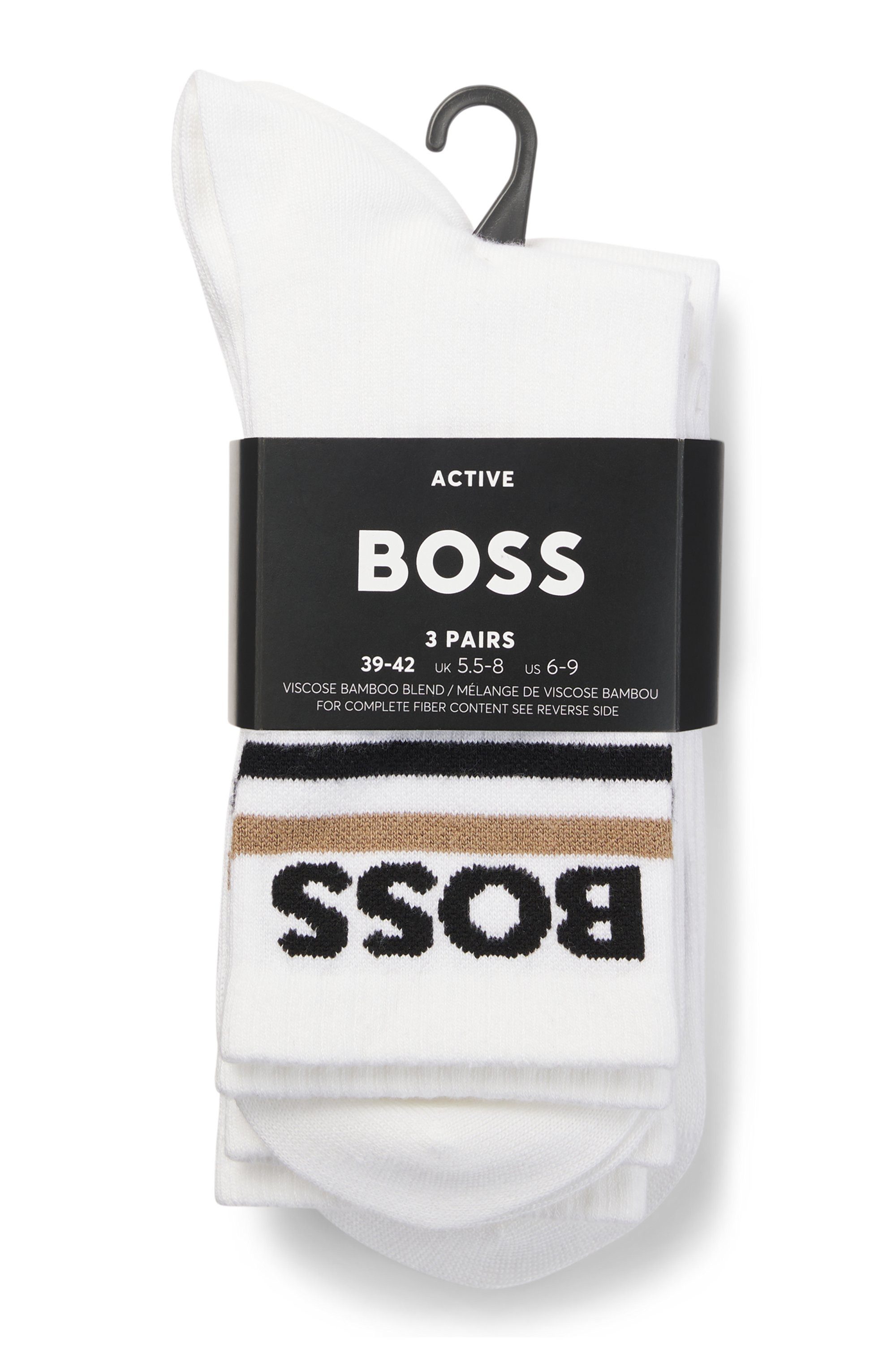 BOSS Basicsocken 3PQS PiquetStripe VI (3-Paar) aus Bambus-Mix mit Logos