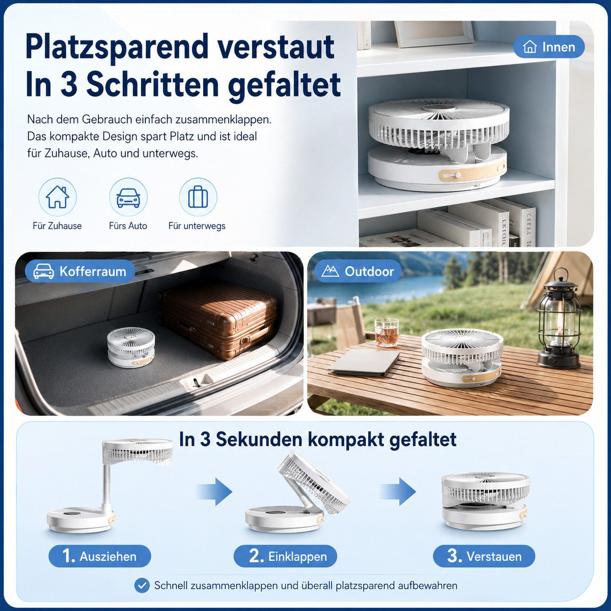 MOPUEA Standventilator Akku-Standventilator mit Fernbedienung, Tragbarer zusammenklappbarer, 6 einstellbaren, LED-Nachtlicht, USB-C, für Schlafzimmer und Camping