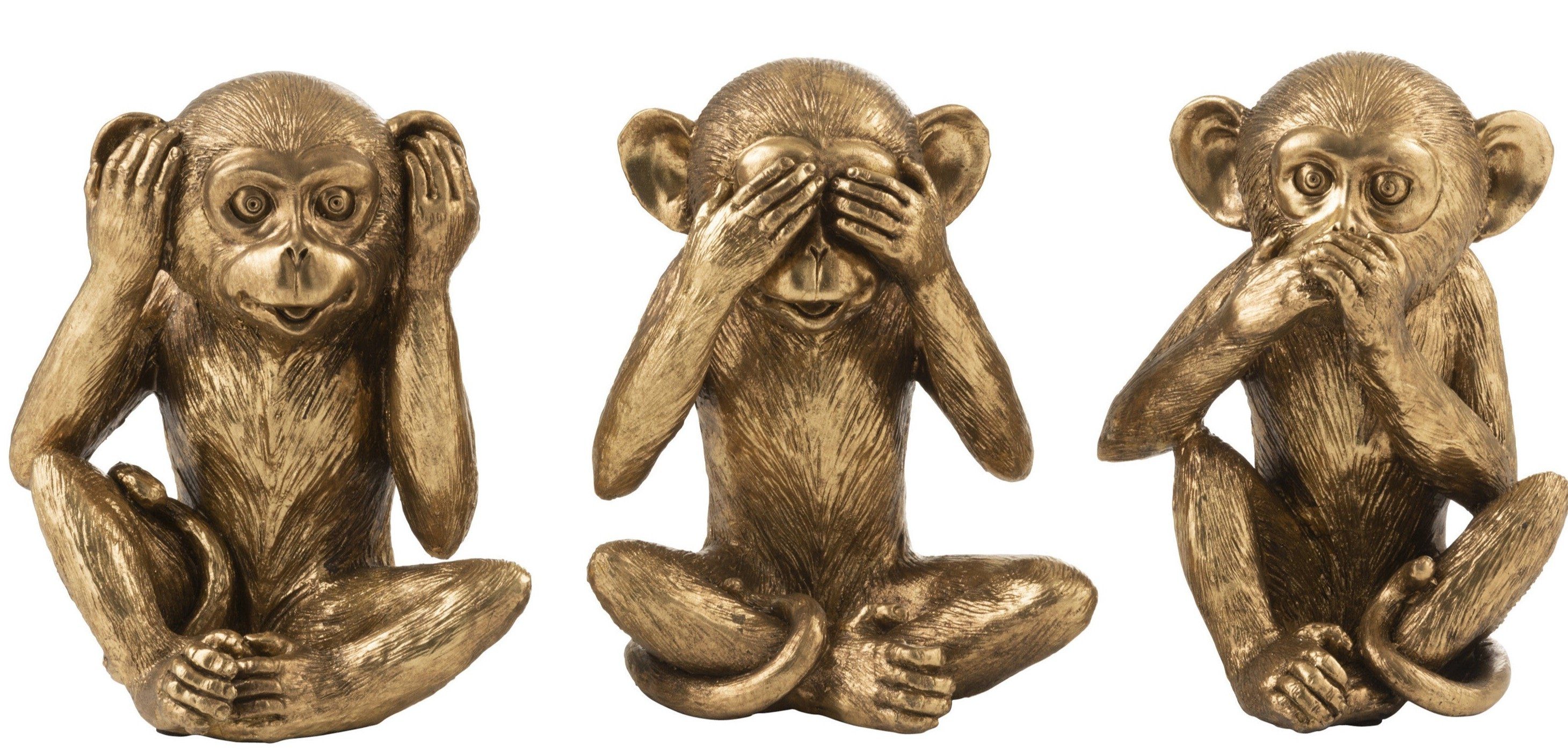 MF Skulptur XXL Grösse 3 Affen Figuren Nichts Hören - Sehen - Sagen Höhe 23cm Gold