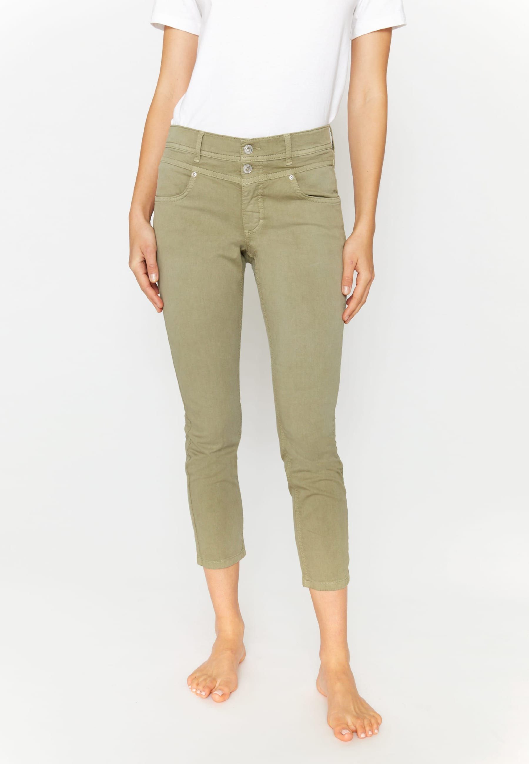 7/8-Jeans Label-Applikationen Ornella Stoff mit Jeans unifarbenem khaki mit ANGELS Button