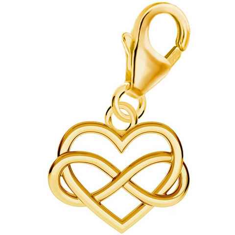Goldene Hufeisen Charm Herz Unendlichkeit Herz Charm Anhänger 925 Silber Vergoldet (inkl. Etui), für Gliederarmband oder Halskette