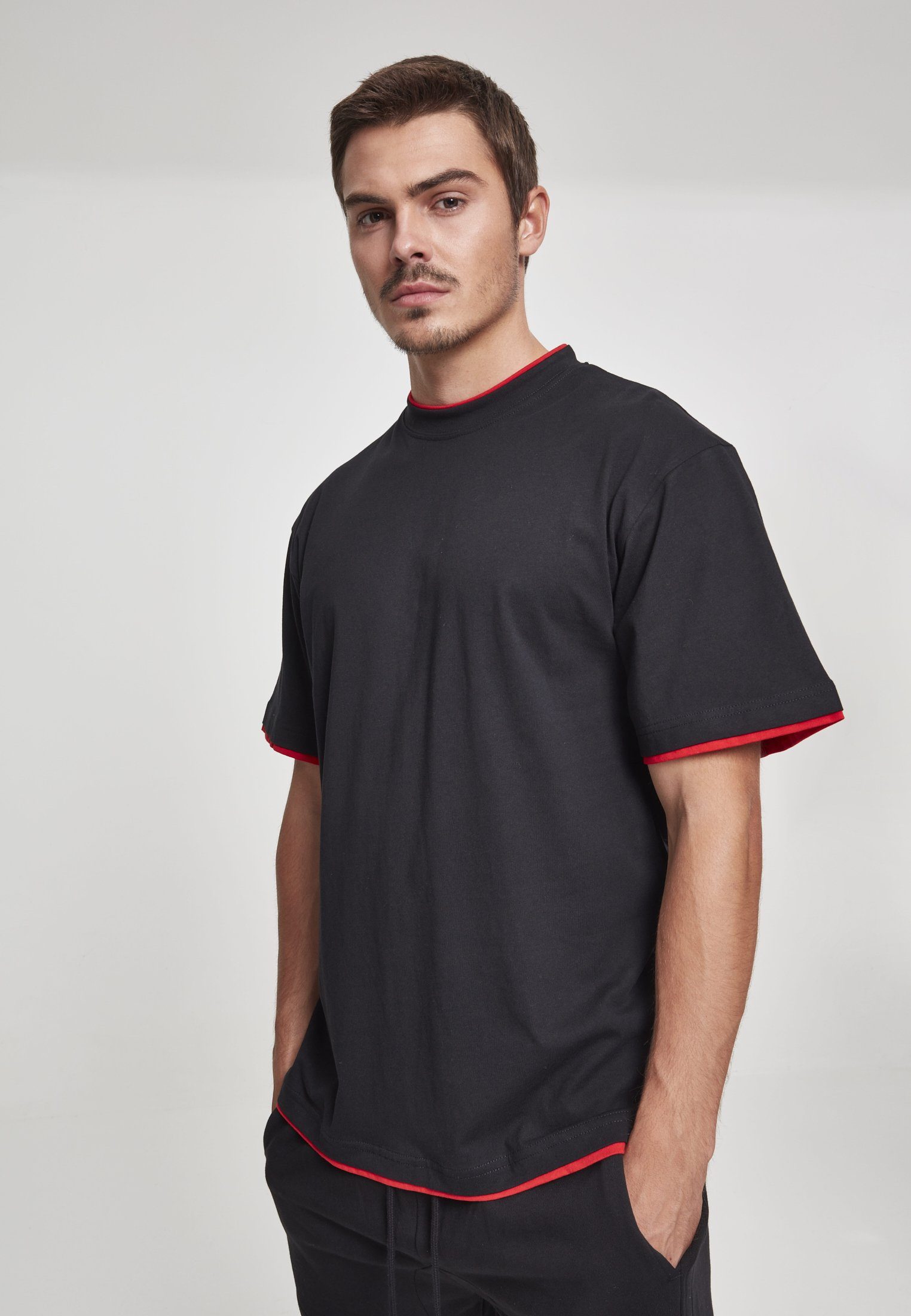 URBAN CLASSICS T-Shirt Herren Contrast Tall Tee (1-tlg) black/red