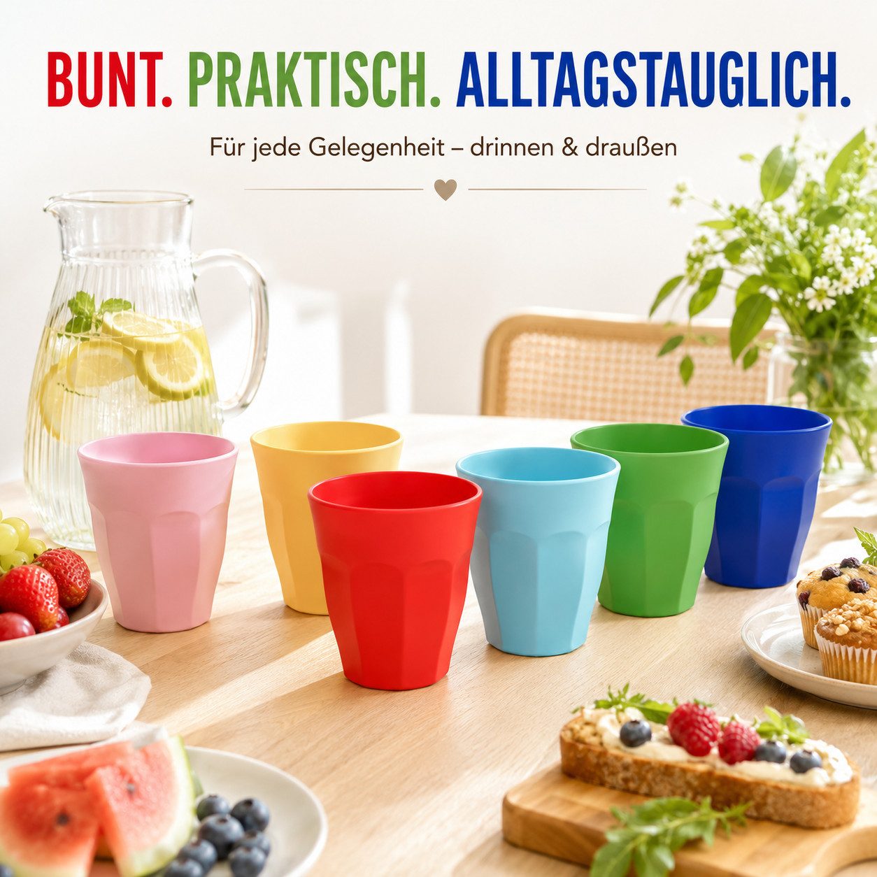 rice Becher Melamin Becher Set bunt robust für entspannten Familienalltag, 1-tlg., Melamin – Bild 2 von 5