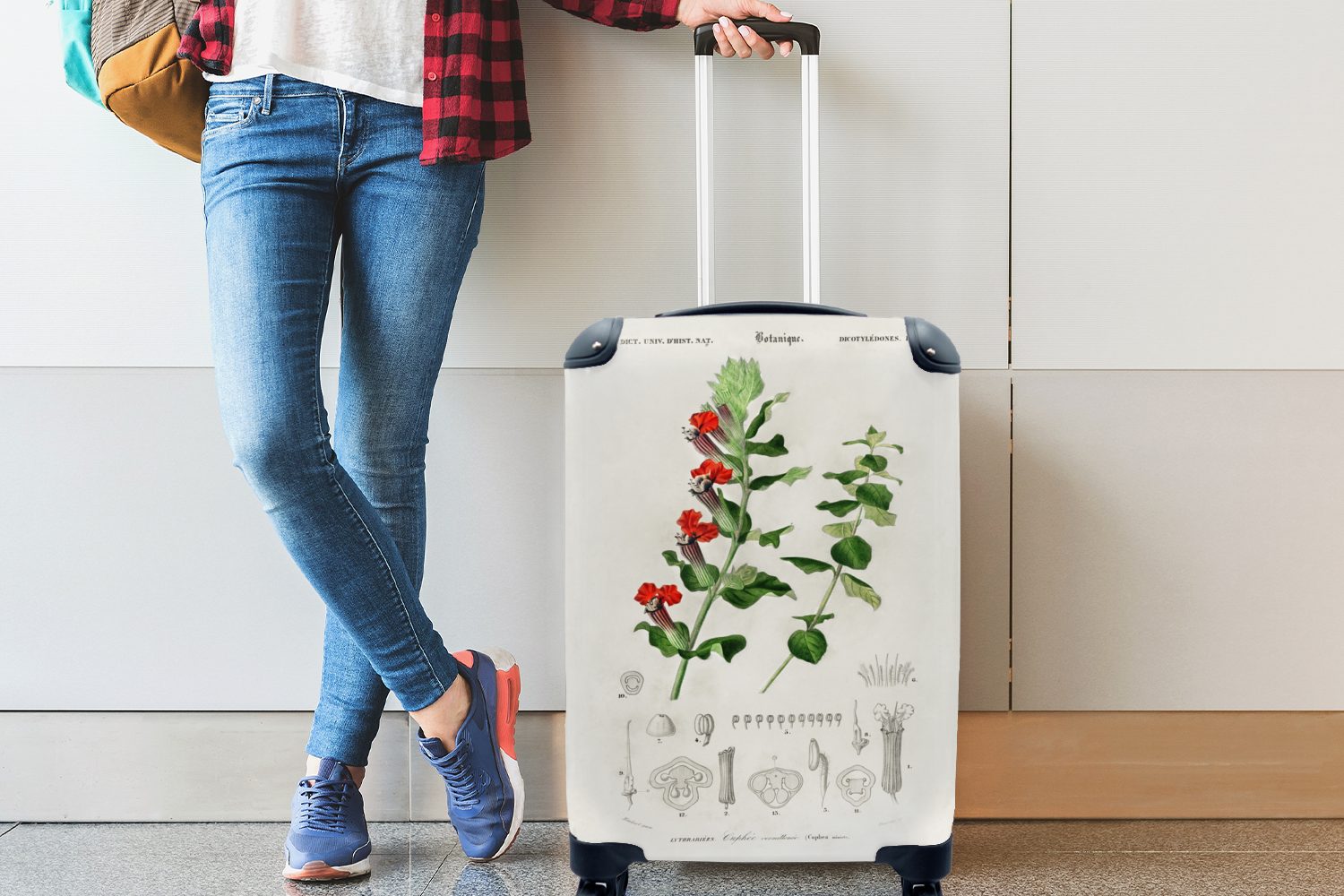 MuchoWow Handgepäckkoffer Reisetasche 4 - Jahrgang Botanica, Trolley, mit Pflanze - Rollen, rollen, Ferien, für Handgepäck Reisekoffer
