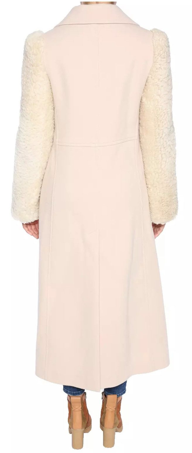 Chloé Langmantel Wintermantel Mantel Parka mit Lammfellärmel Ärmel aus flauschigem Lammfell,Flanellähnliche Struktur,Rückenschlitz