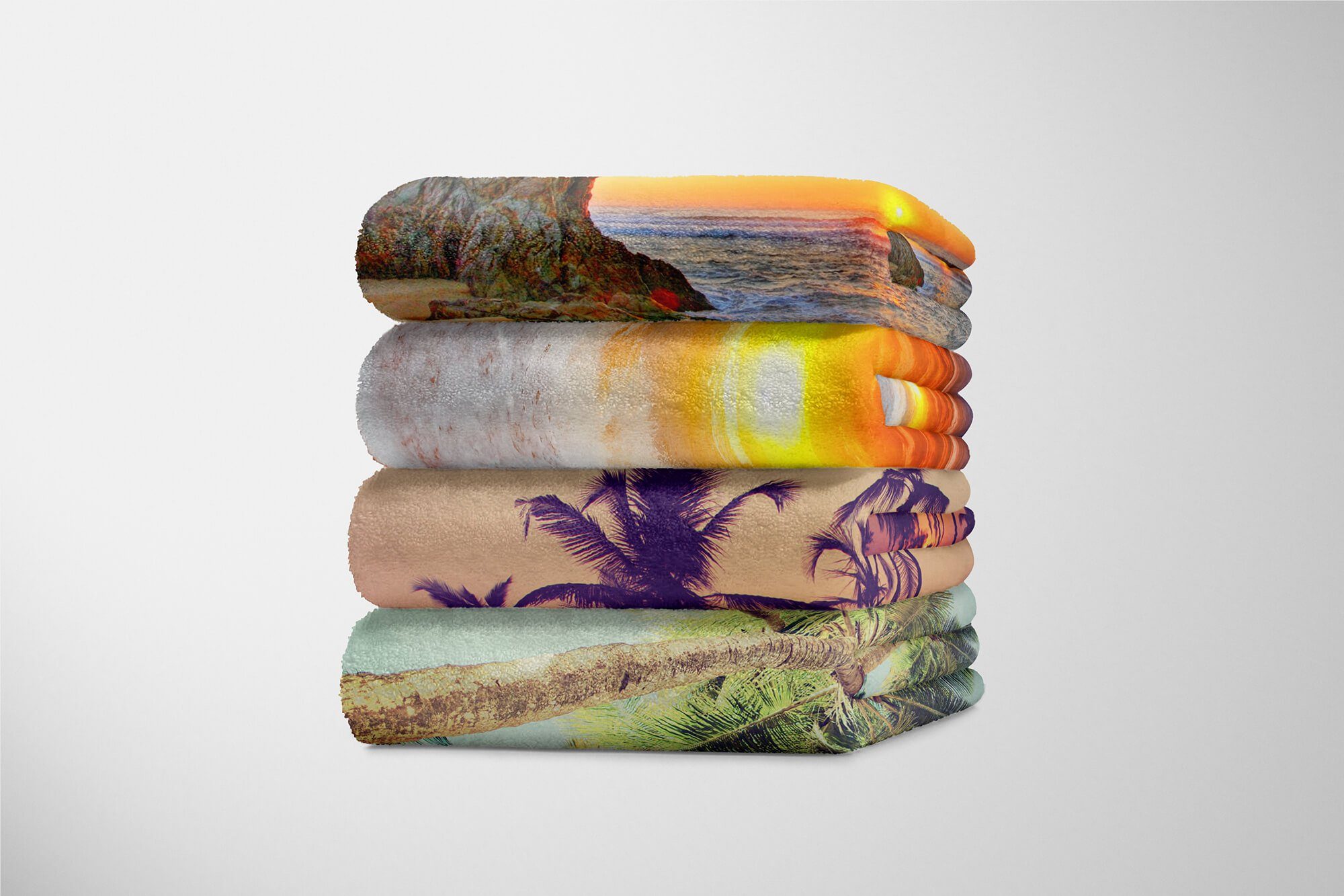 (1-St), Palme mit Saunatuch Baumwolle-Polyester-Mix Sinus Handtuch Handtücher Art Fotomotiv Handtuch Sonnenunterg, Strandhandtuch Kuscheldecke