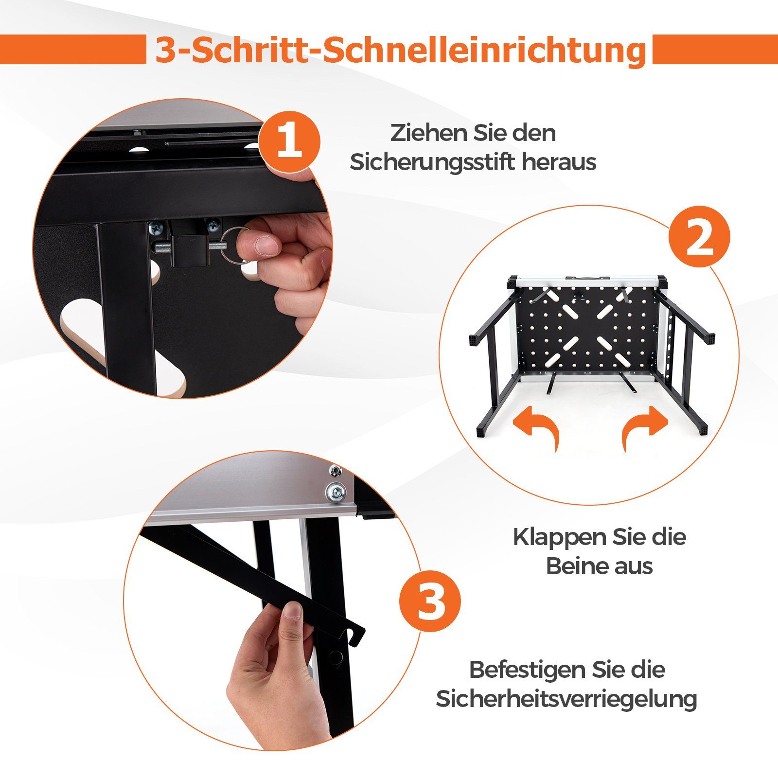COSTWAY Werkbank, mit 2 Schnellklemmen, 4 Klemmhaken, klappbar, bis 454kg
