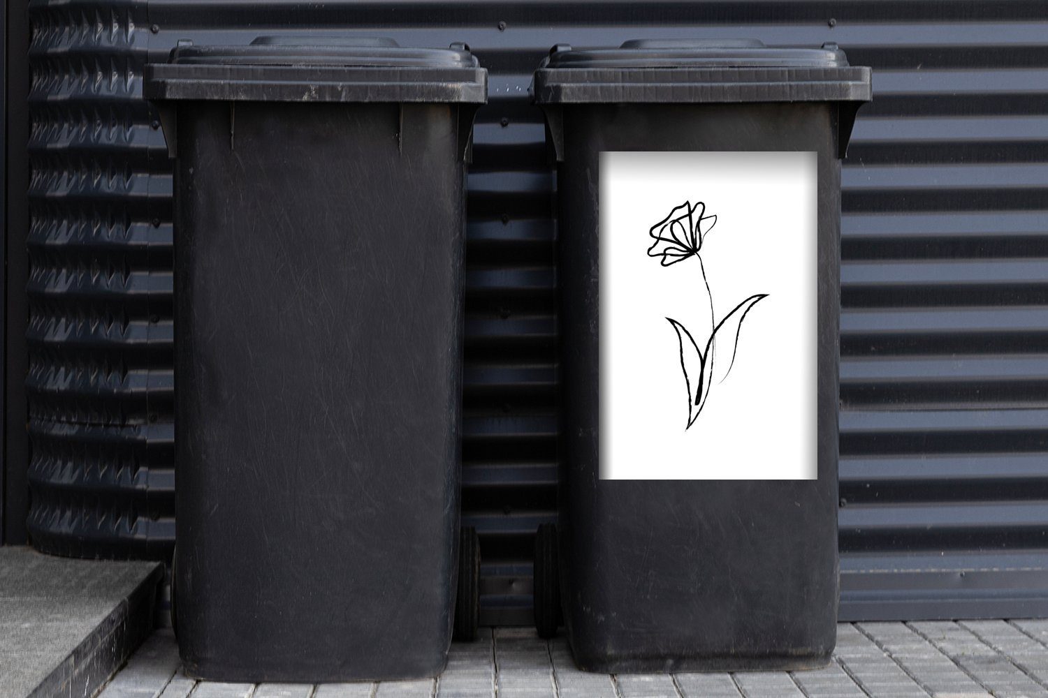 Wandsticker Tulpen Mülleimer-aufkleber, - MuchoWow Container, Abfalbehälter Blumen - St), Mülltonne, Linienkunst (1 Sticker,