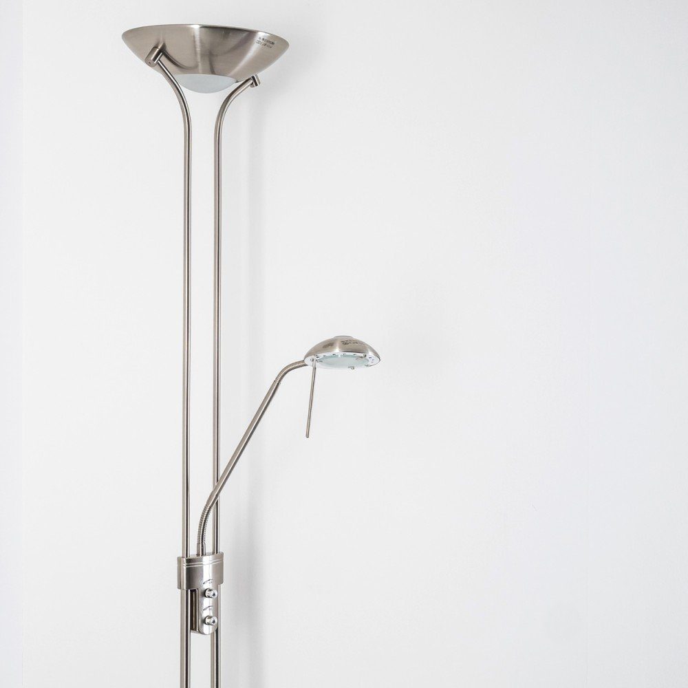 hofstein Deckenfluter »Roppa« dimmbare Stehleuchte aus Metall in Nickel-matt, 3000 Kelvin, Stehleuchte Drehdimmer, 1600 Lumen, 480 Lumen, verstellbarer Lesearm