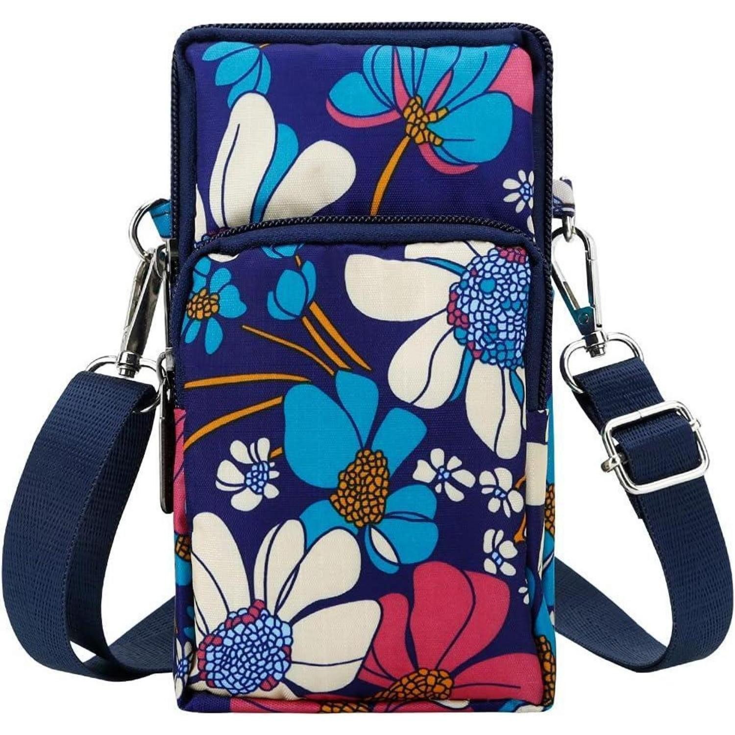 LuxusKollektion Case zum Umhängen Handytasche Umhängetasche Damen Geldbörse Nylon 7 Zoll Blau-blume